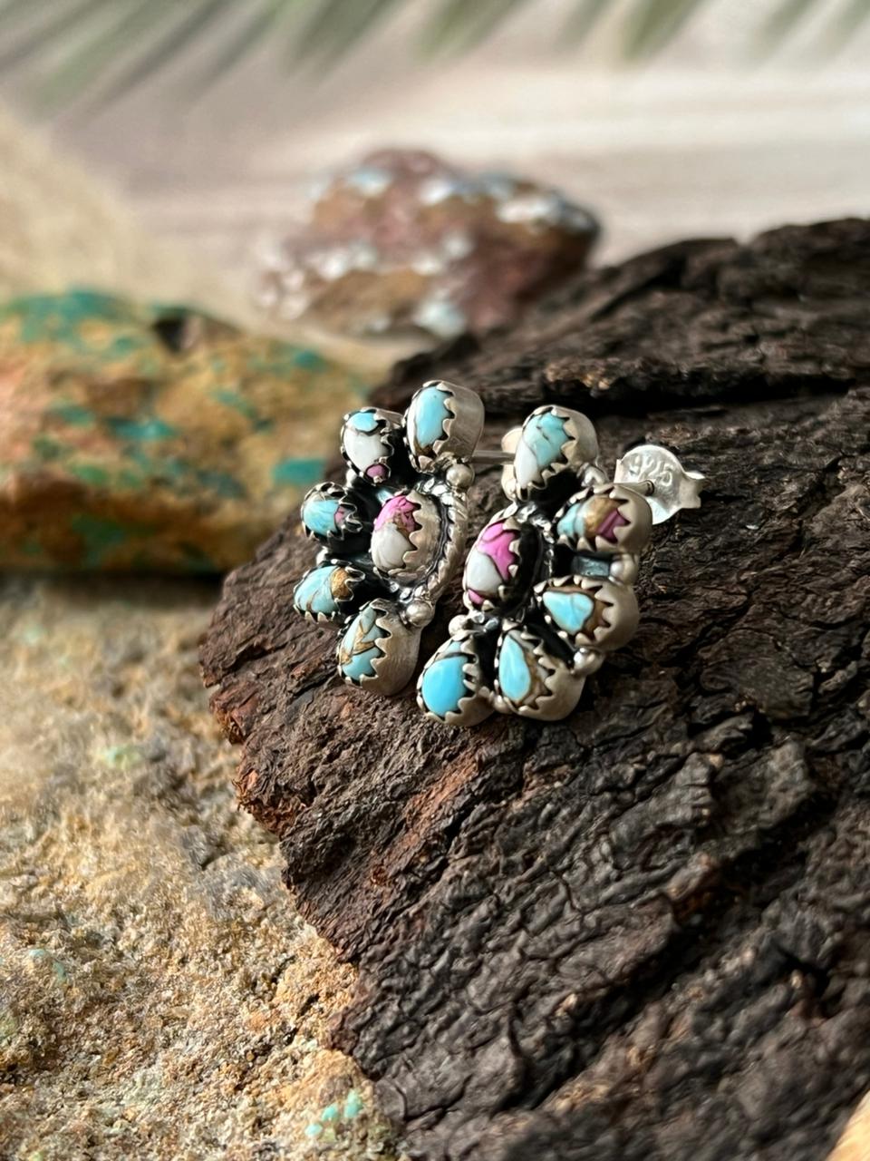 Handmade Sterling Silver Cotton Candy Post Studs Earrings "Signed Nizhoni"