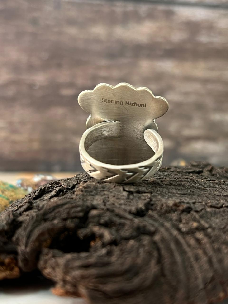 Handmade Sterling Silver Number 8 with Cotton Candy Adjustable Ring "Signed Nizhoni"