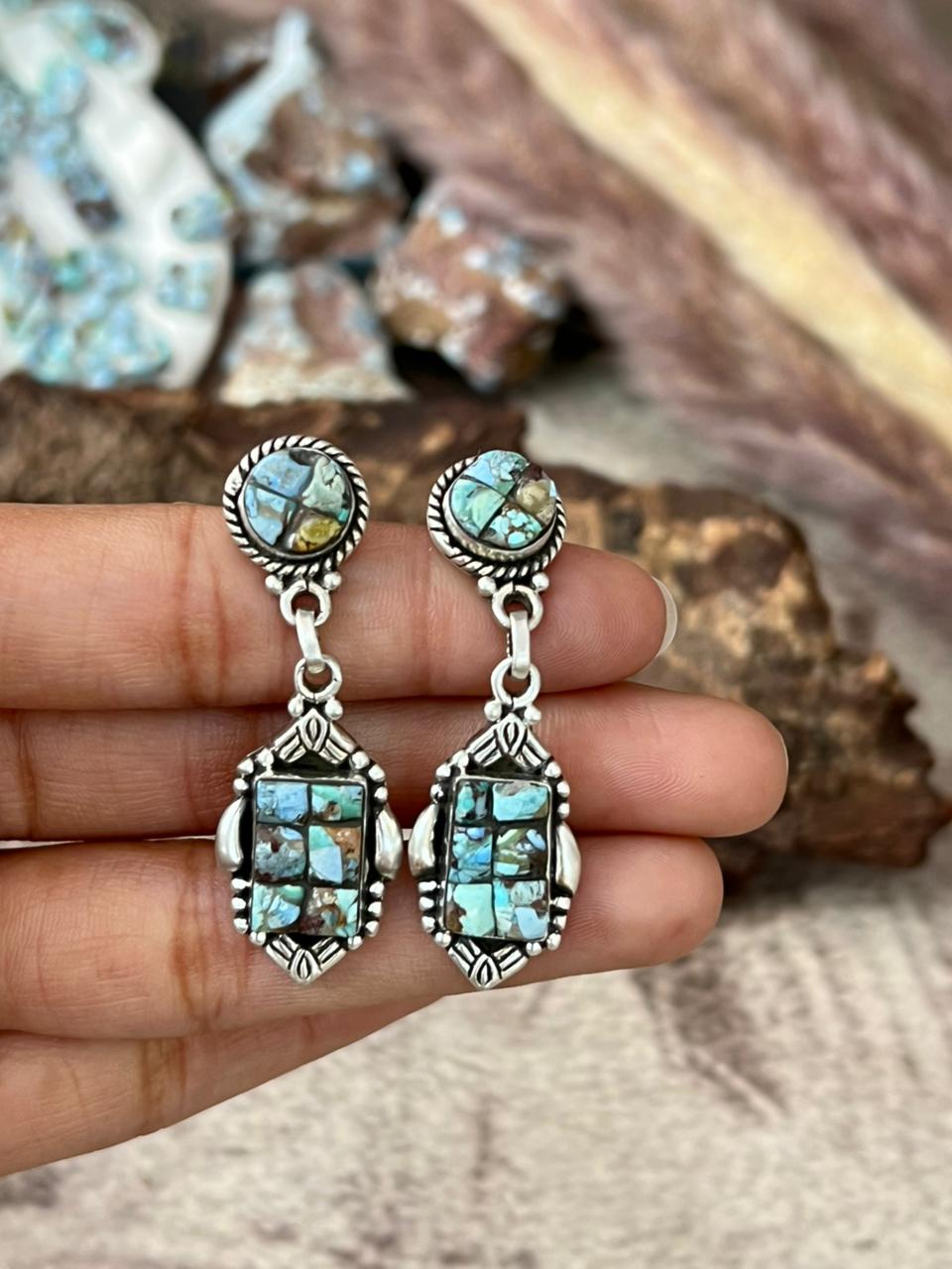 Handmade Sterling Silver Golden Hills Cobble Collection Post Dangle Earrings "Signed Nizhoni"