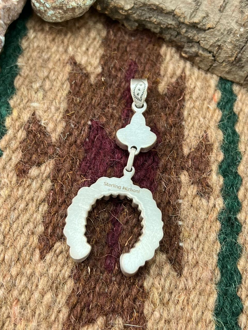 Handmade Sterling Silver Kingman Turquoise Naja Pendant "Signed Nizhoni"