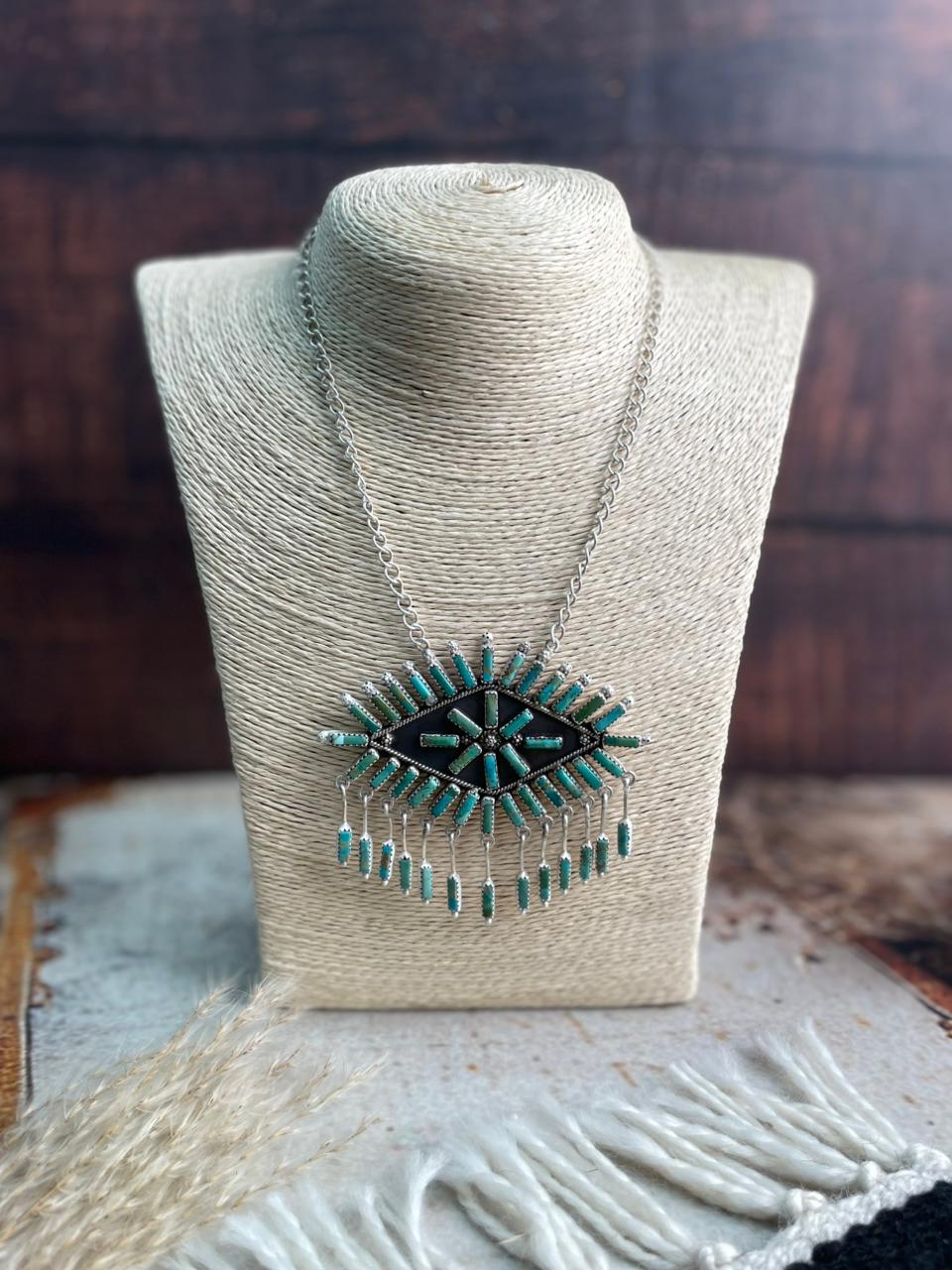 Handmade Sterling Silver Needle Collection: Kingman Turquoise Necklace "Signed Nizhoni"