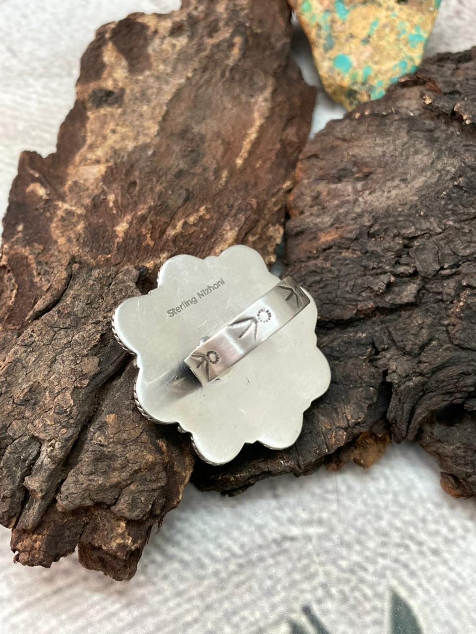 Handmade Sterling Silver Golden Hills Turquoise Adjustable Ring "Signed Nizhoni"