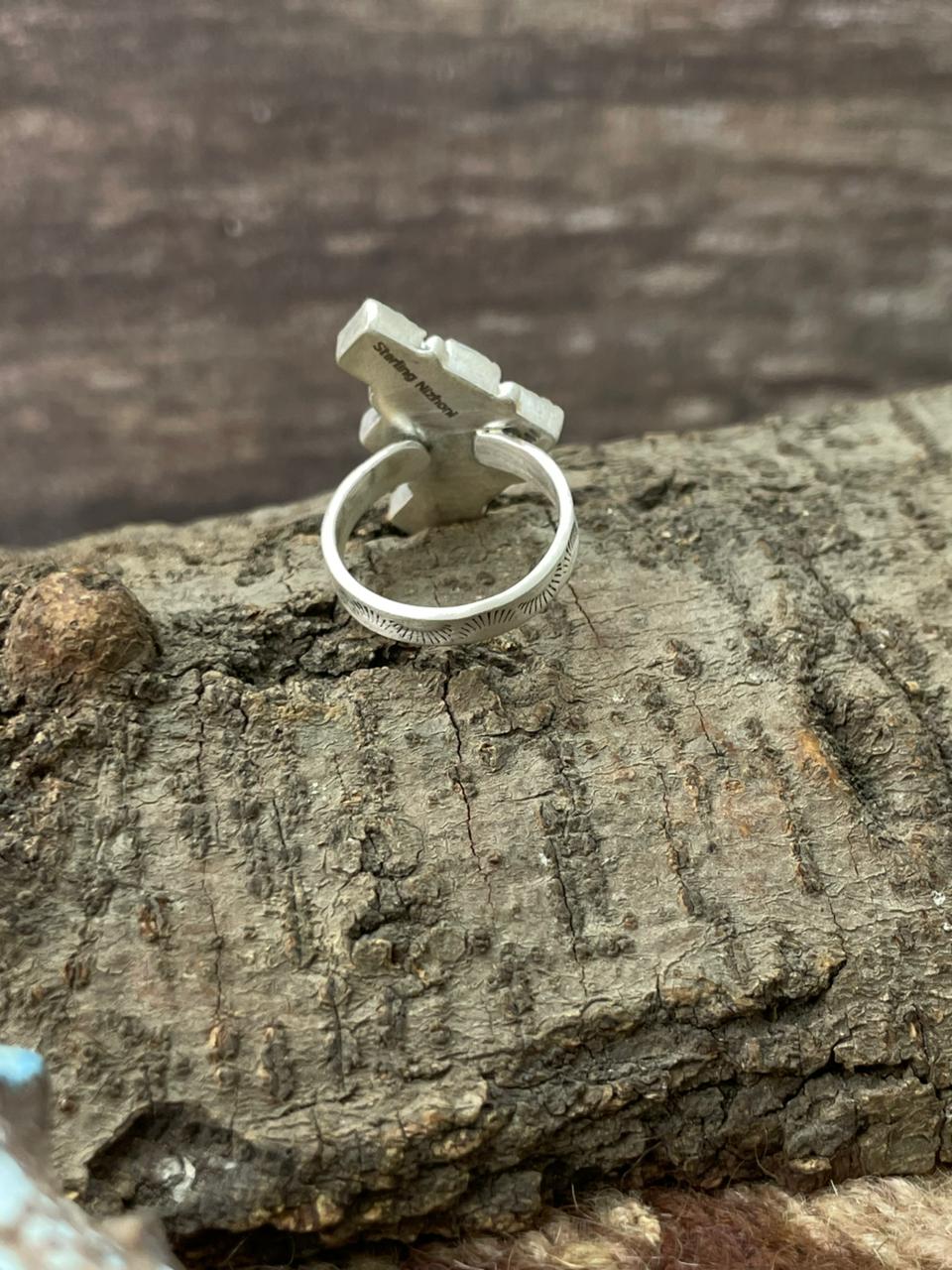 Handmade Sterling Silver White Buffalo Adjustable Ring "Signed Nizhoni"