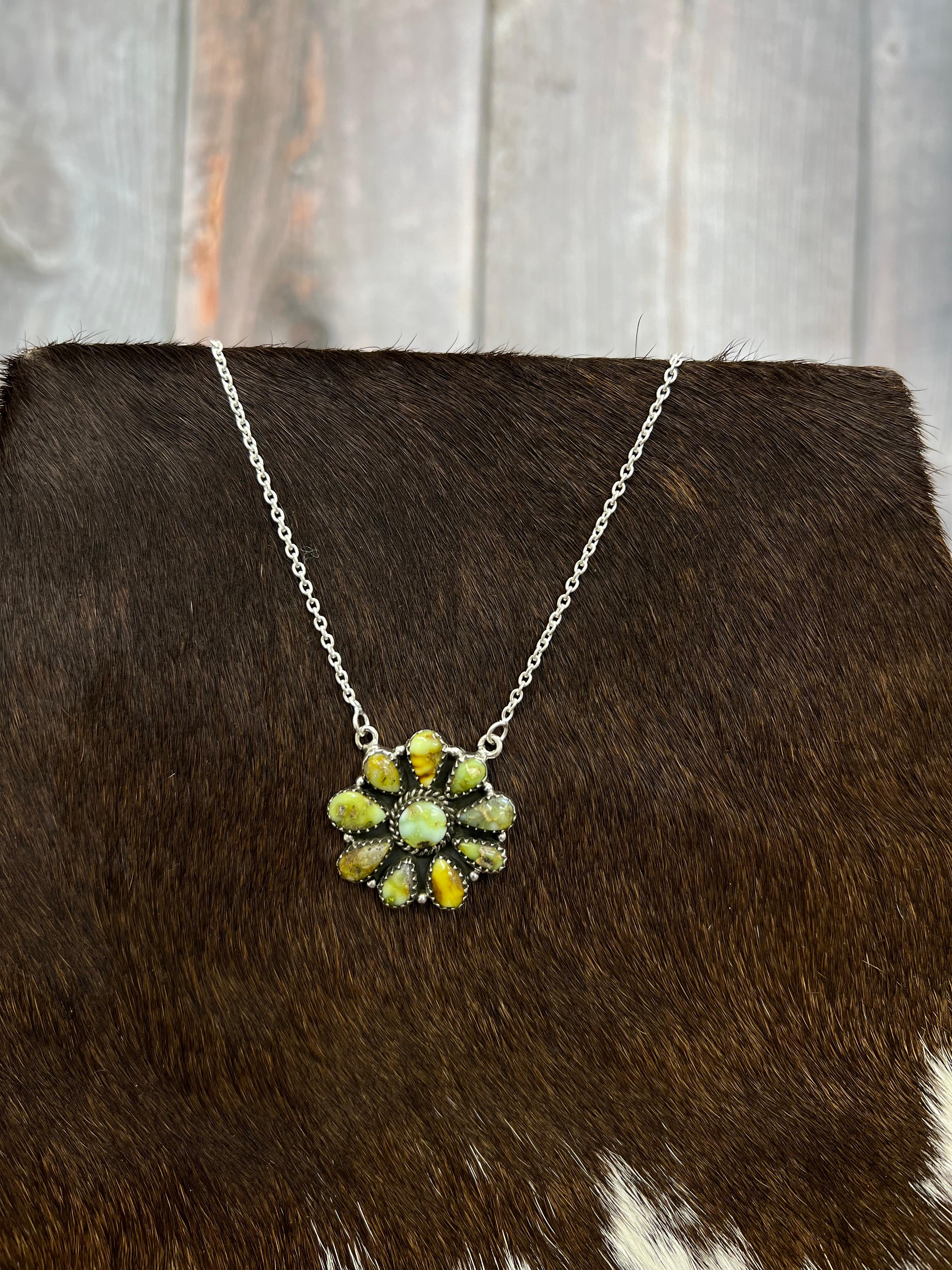 Handmade Sterling Silver Palomino Turquoise Necklace with Signed Nizhoni