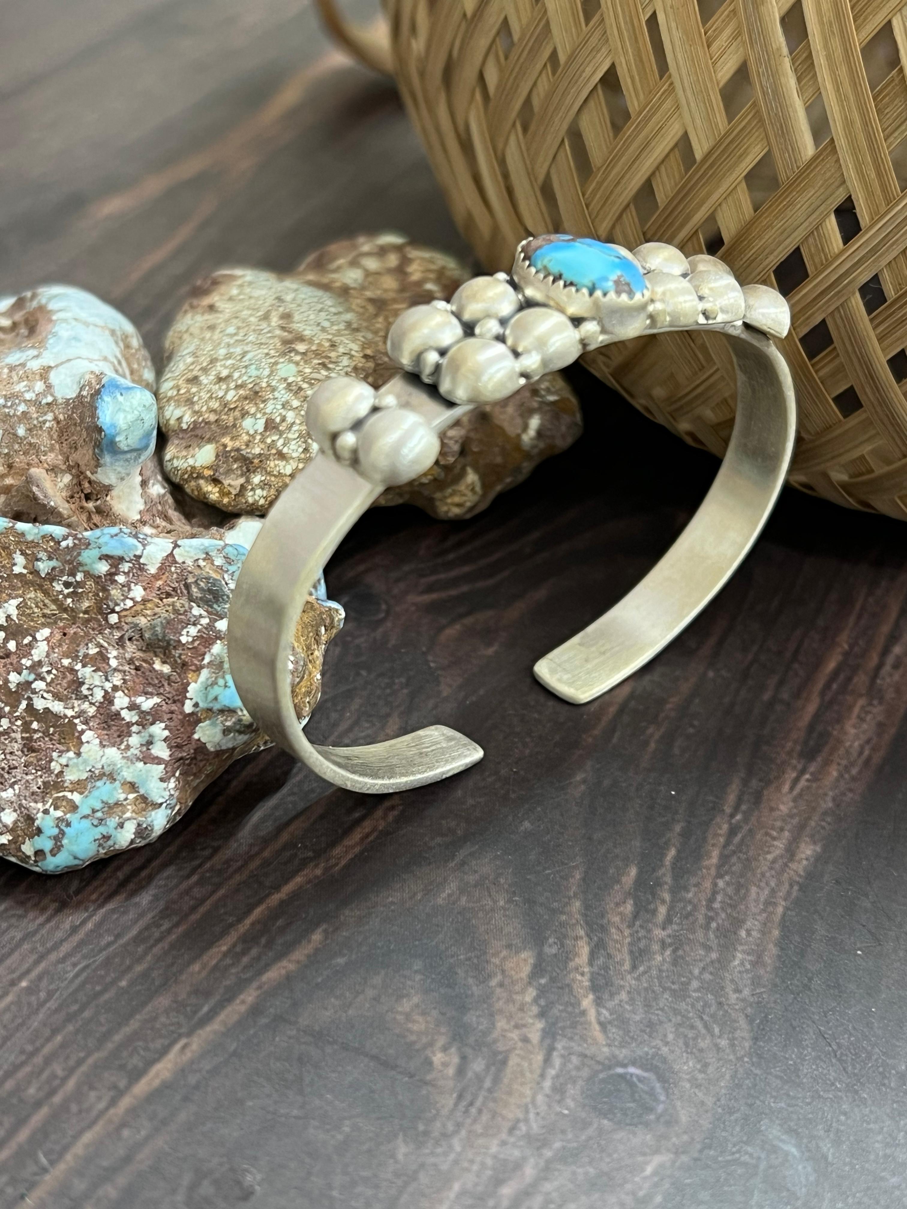 Handmade Sterling Silver Golden Hills Turquoise Cuff Bracelet with Signed Nizhoni