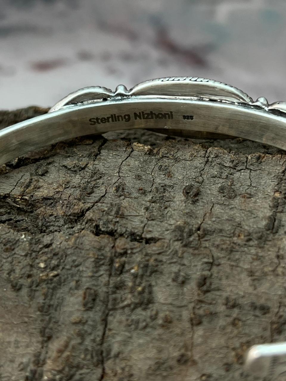 Handmade Sterling Silver Emerald Rose Cuff Bracelet "Signed Nizhoni"