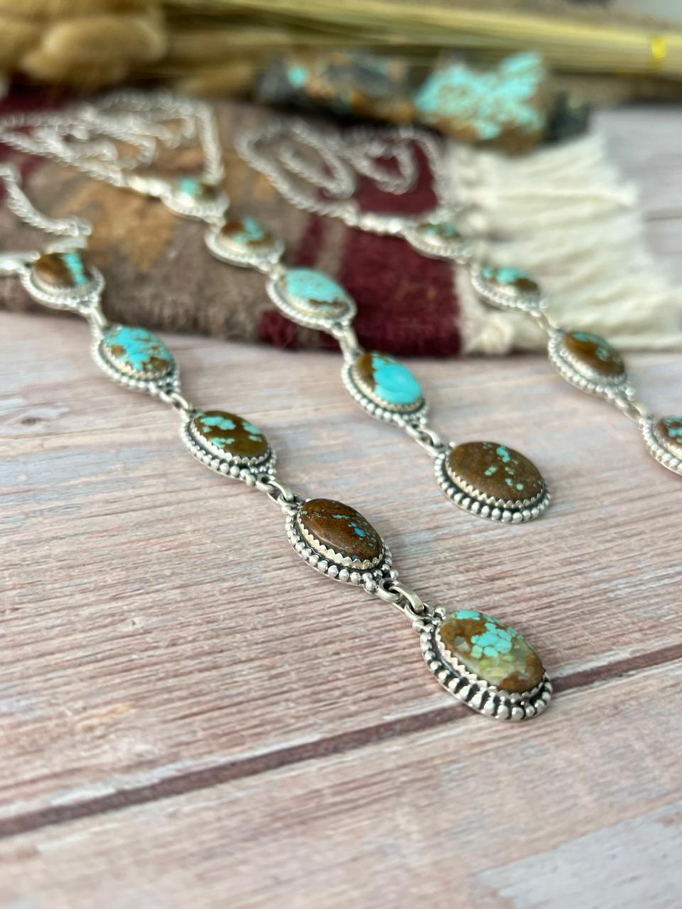 Handmade Sterling Silver Number 8 Turquoise Drop Necklace "Signed Nizhoni"
