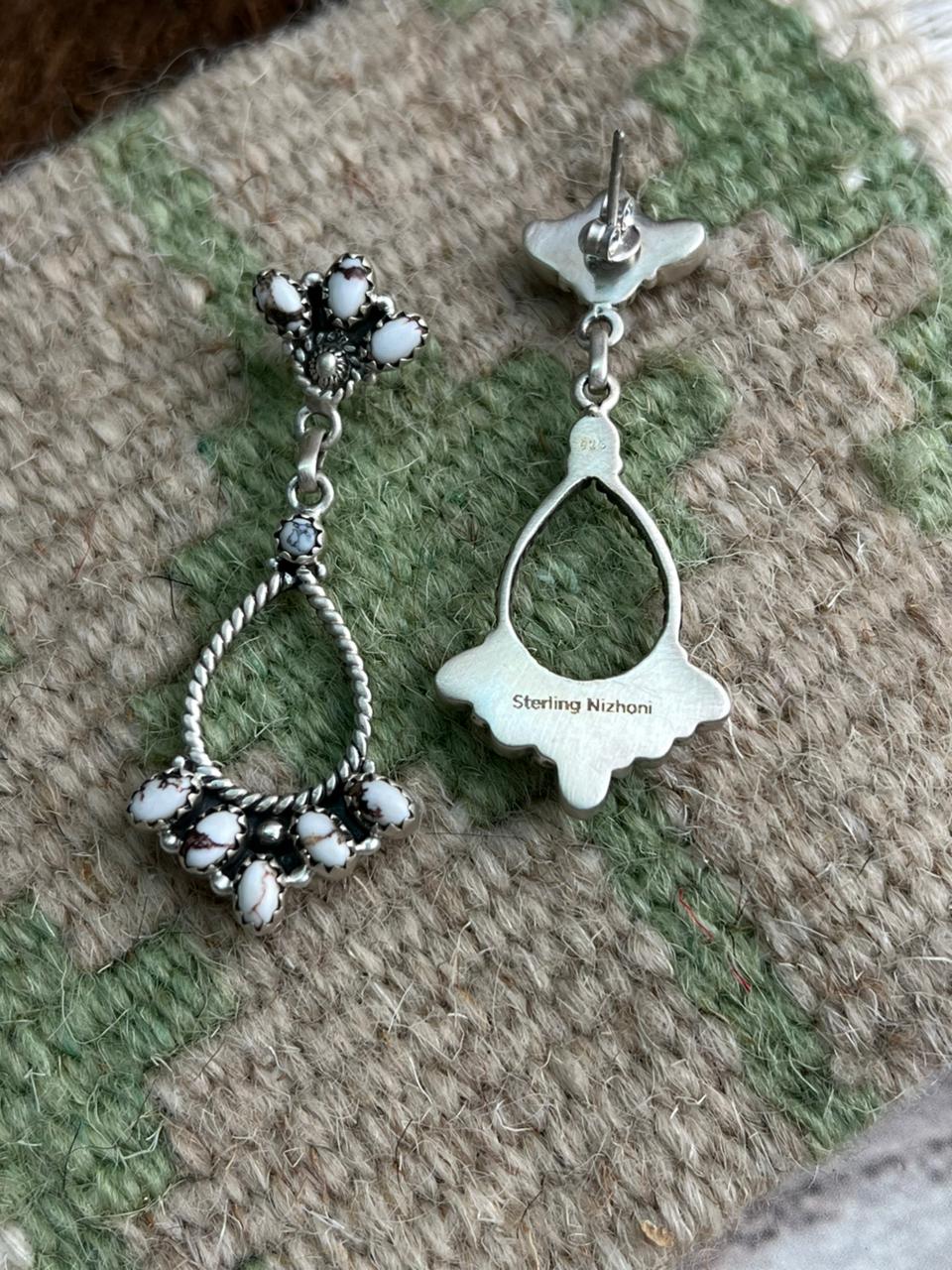 Handmade Sterling Silver Wildhorse Magnesite Post Dangle Earrings "Signed Nizhoni"