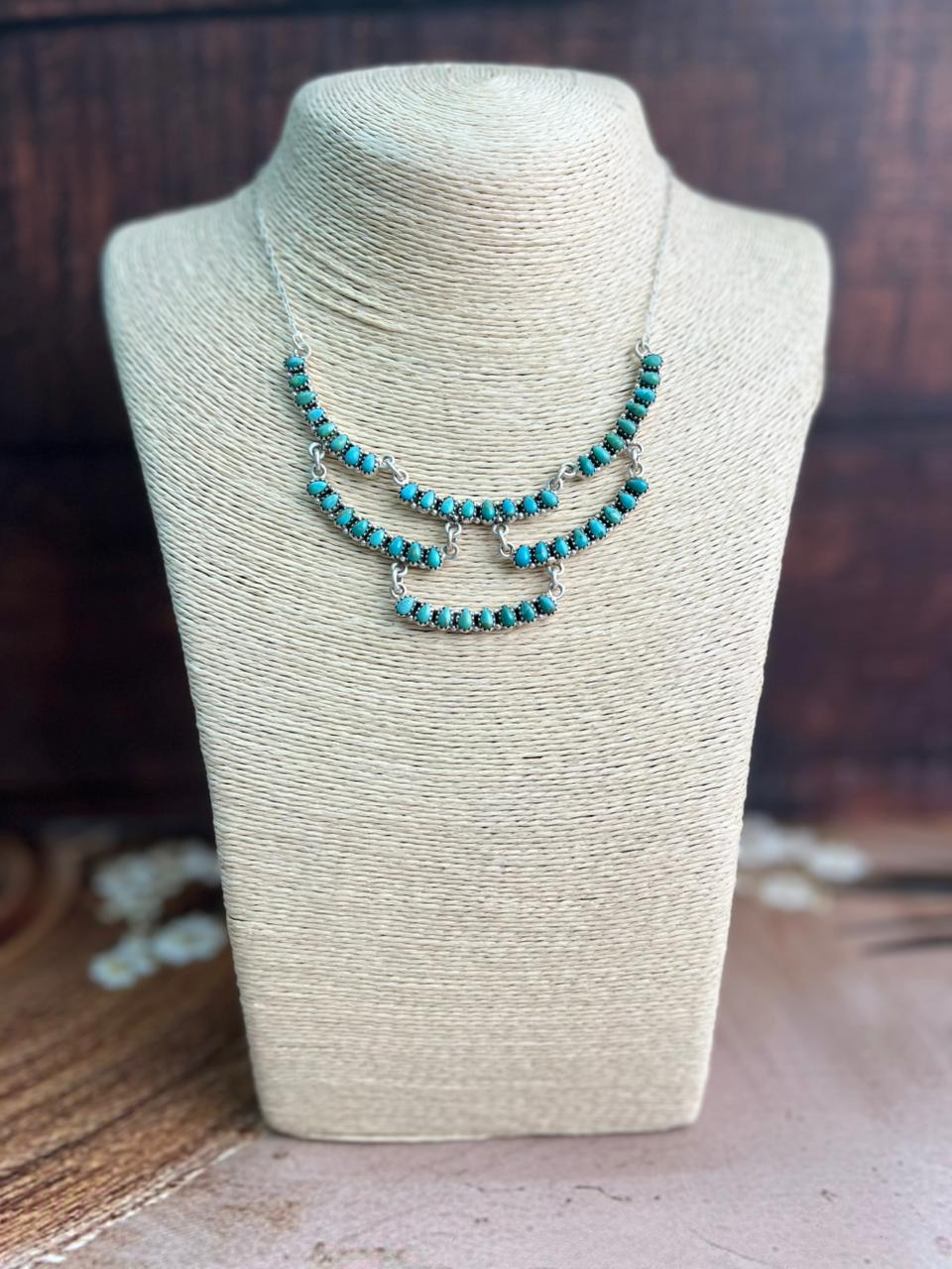 Handmade Sterling Silver Cotton Candy, Kingman Turquoise Necklace "Signed Nizhoni"