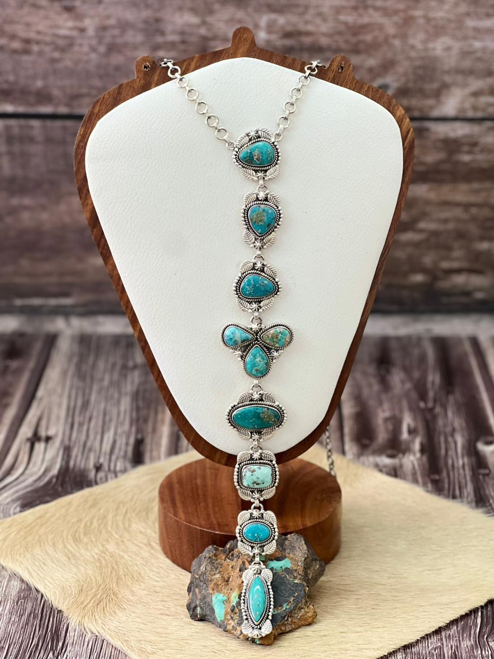 Handmade Sterling Silver White Water Turquoise Drop Necklace "Signed Nizhoni"