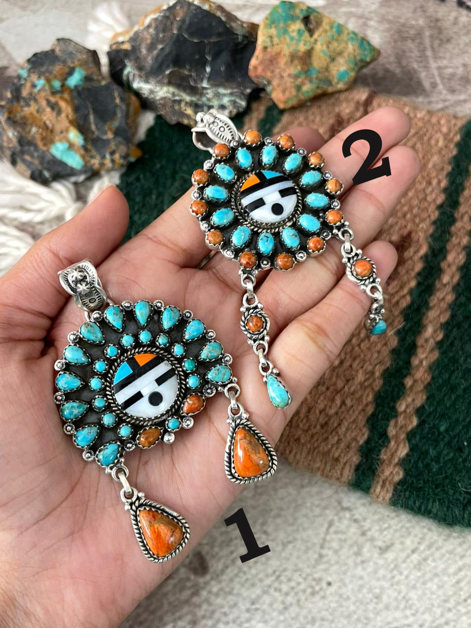Handmade Sterling Silver Turquoise and MOP Pendant "Signed Nizhoni"