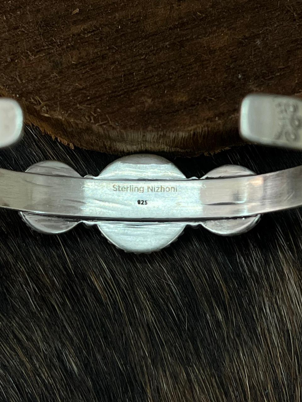 Handmade Sterling Silver Blackjack Turquoise Bracelet "Signed Nizhoni"