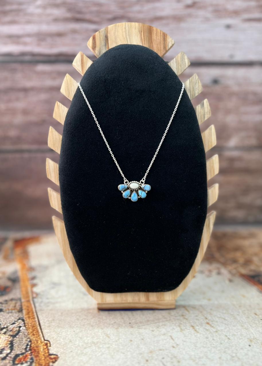 Handmade Sterling Silver Golden Hills with White Collection Crescent Necklace "Signed Nizhoni"