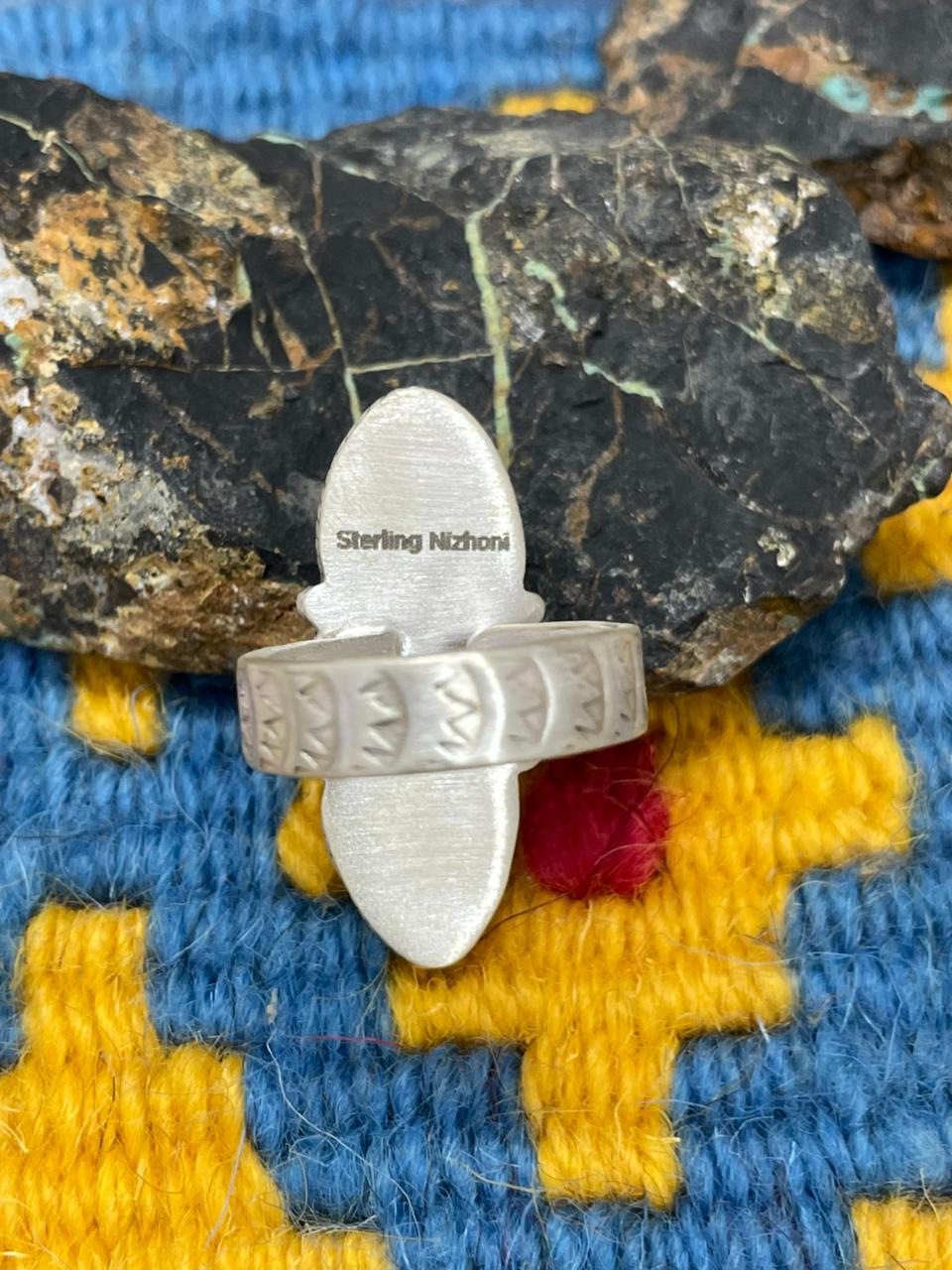 Handmade Sterling Silver Golden Hills with Sonoran Mountain Turquoise Adjustable Ring " Signed Nizhoni"