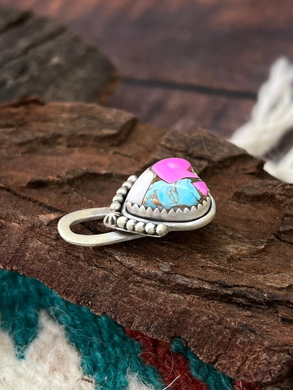 Handmade Sterling Silver Cotton Candy Purse Key Clip "Signed Nizhoni"