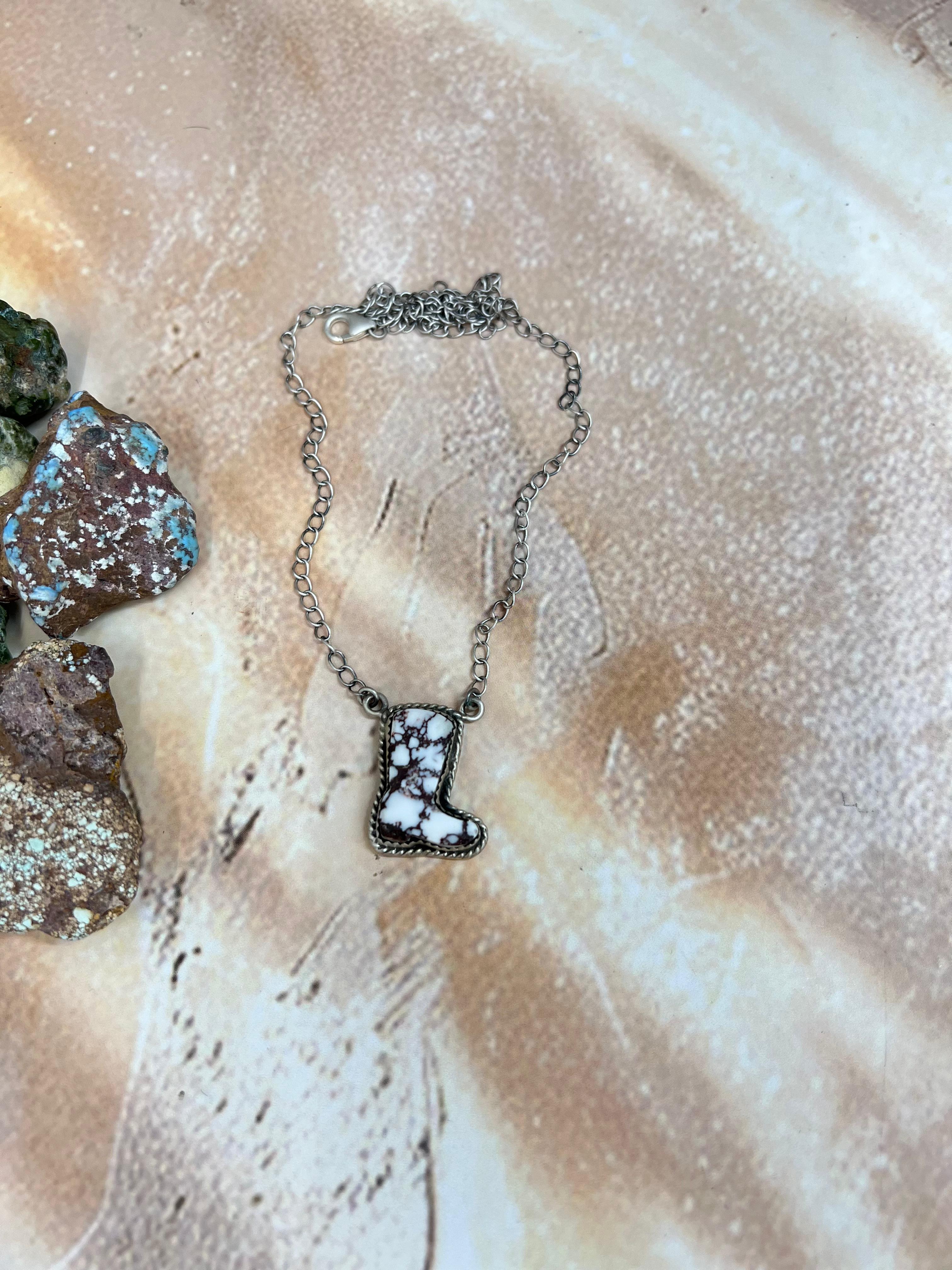 Handmade Sterling Silver Wild Horse Shoe Necklace with Signed Nizhoni