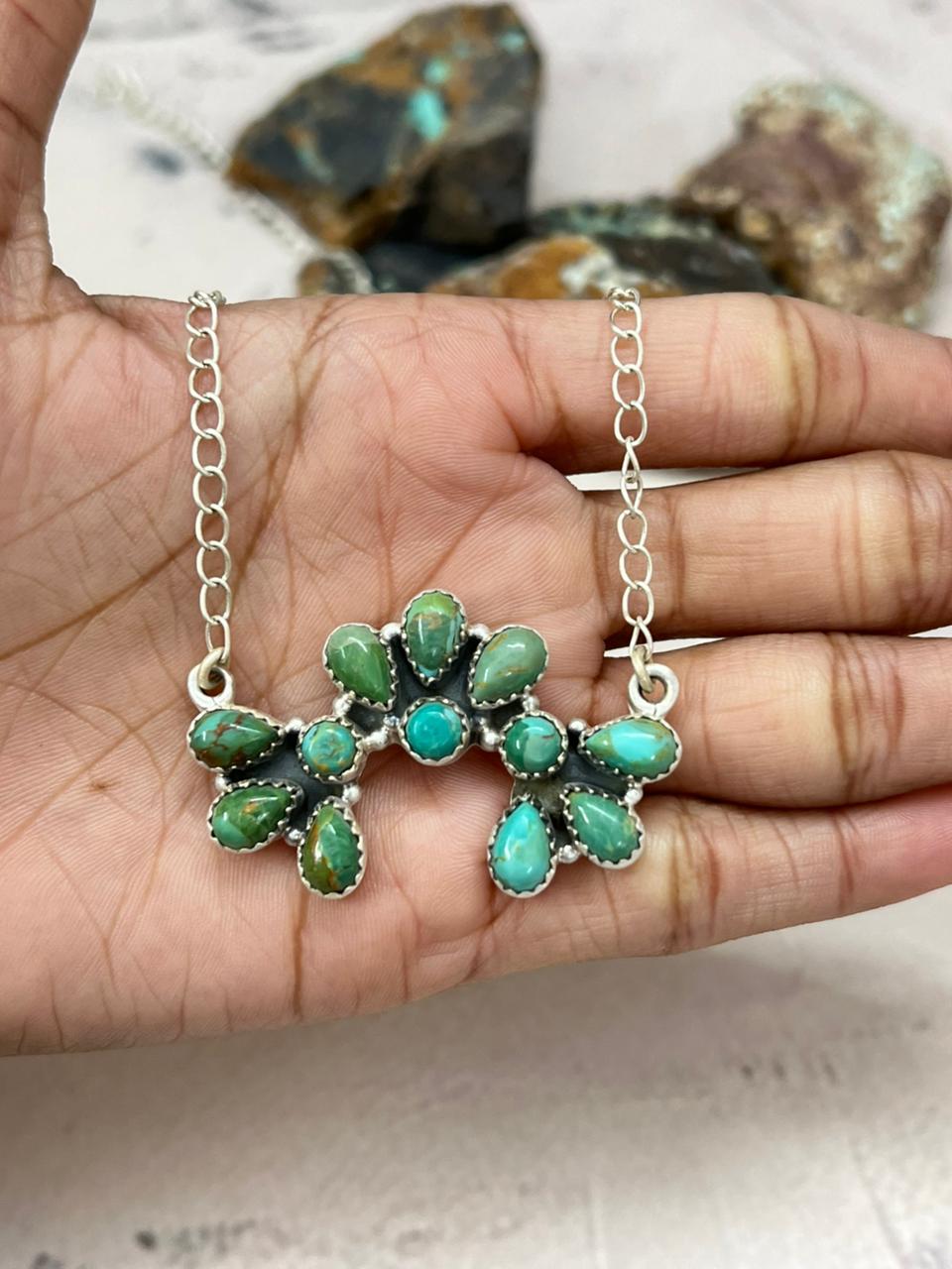 Handmade Sterling Silver Kingman Turquoise Necklace "Signed Nizhoni"