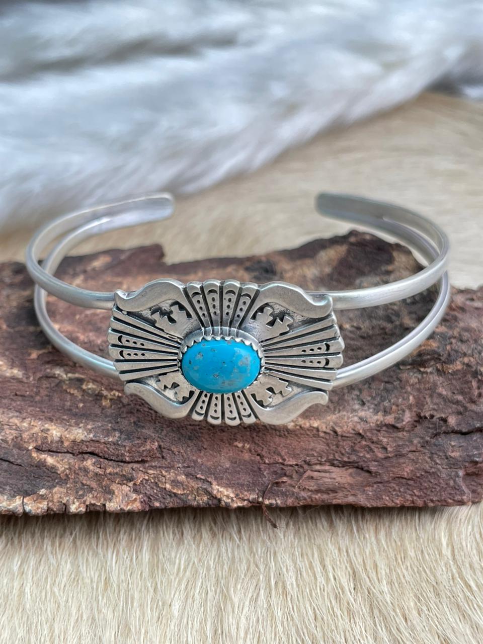 Handmade Sterling Silver Blue Turquoise Bracelet "Signed Nizhoni"
