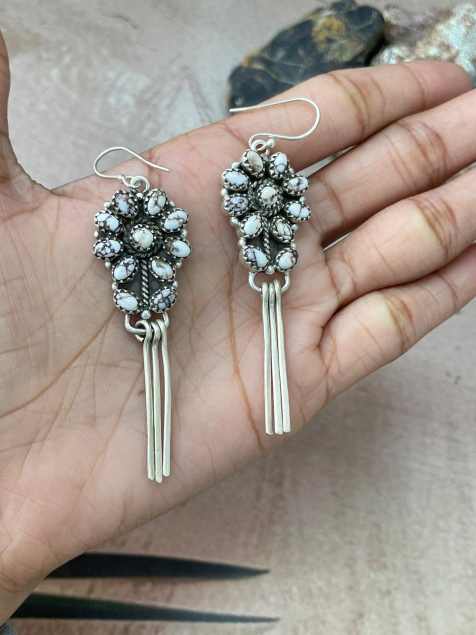 Handmade Sterling Silver Wildhorse Magnesite Hook Dangle Earrings "Signed Nizhoni" (3)