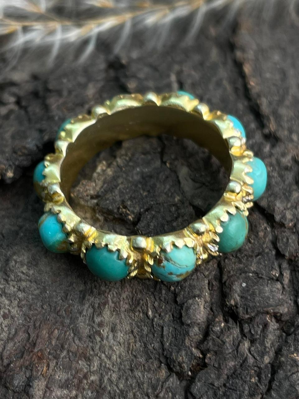 “The Golden Collection” Handmade Natural Kingman Turquoise Eternity Band Ring gold plated sterling silver
