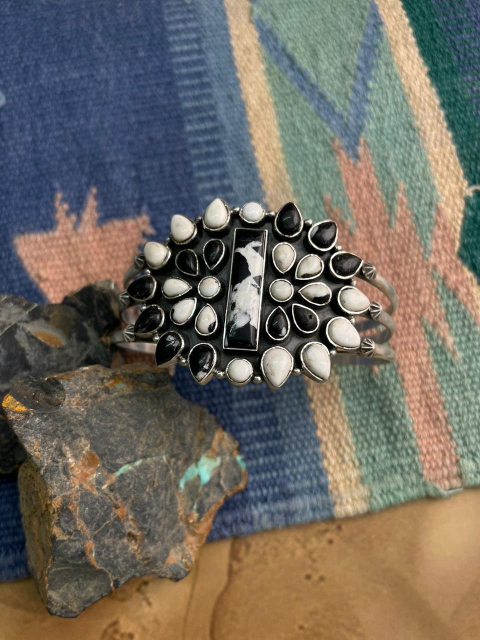 Handmade Sterling Silver White Buffalo Cuff Bracelet "Signed Nizhoni"