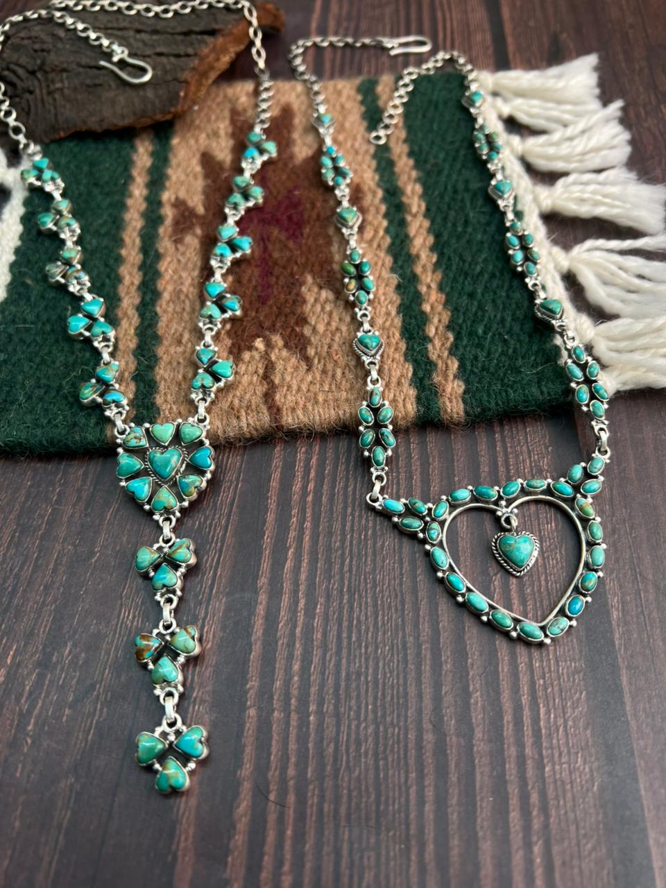"Heart Collection" Handmade Sterling Silver Kingman Turquoise Necklace "Signed Nizhoni"
