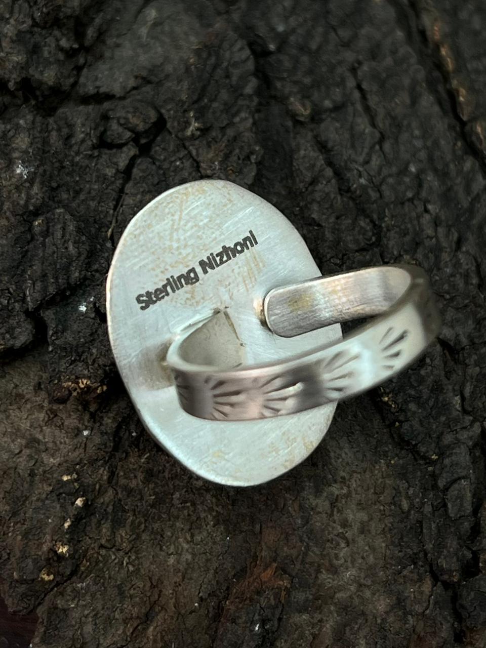 Handmade Sterling Silver Hubai Turquoise Adjustable Ring "Signed Nizhoni"