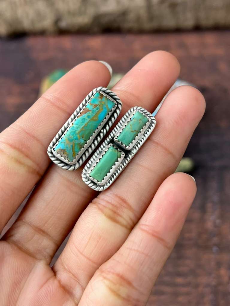 Handmade Sterling Silver Kingman Turquoise Adjustable Rings "Signed Nizhoni"