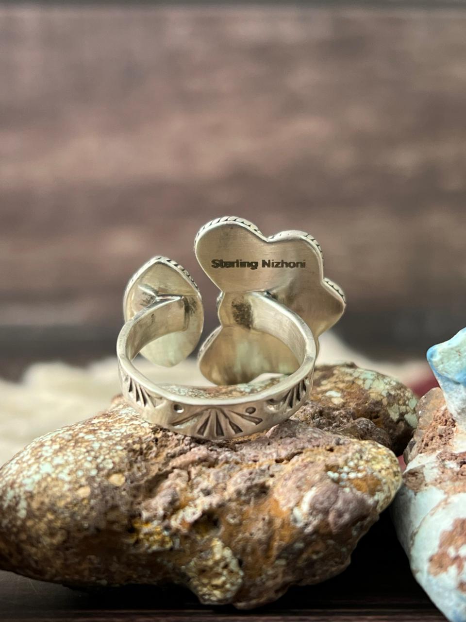 Handmade Sterling Silver Golden Hills with White Collection Adjustable Ring "Signed Nizhoni"