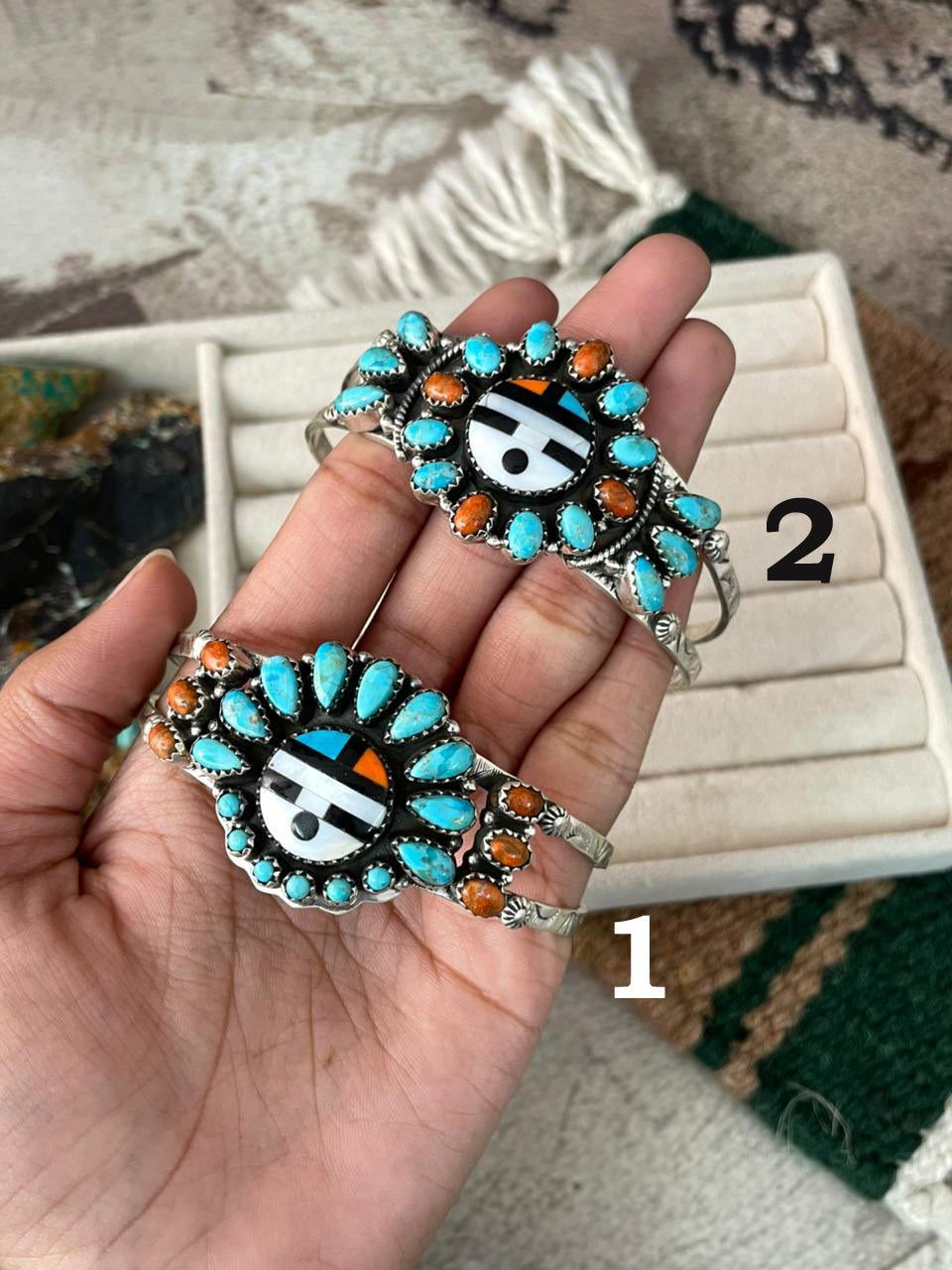 Handmade Sterling Silver Turquoise and MOP Cuff Bracelet "Signed Nizhoni"