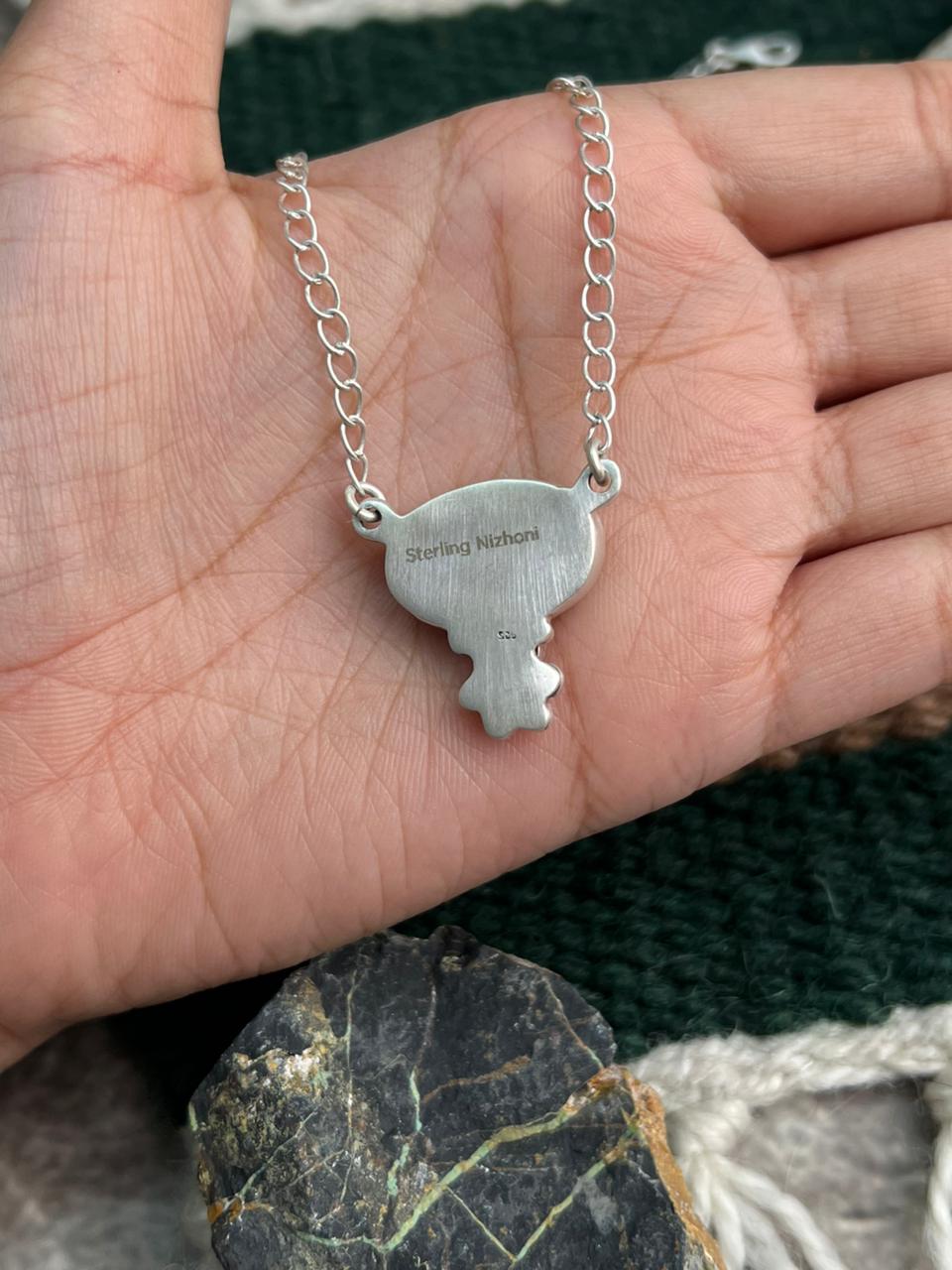 Handmade Sterling Silver Number 8 Turquoise Necklace "Signed Nizhoni"