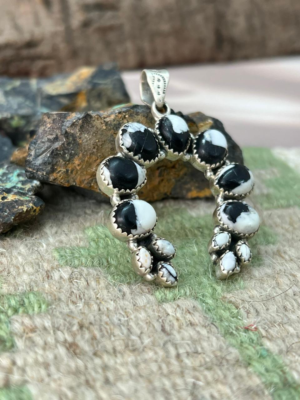 Handmade Sterling Silver White Buffalo Naja Pendant "Signed Nizhoni"