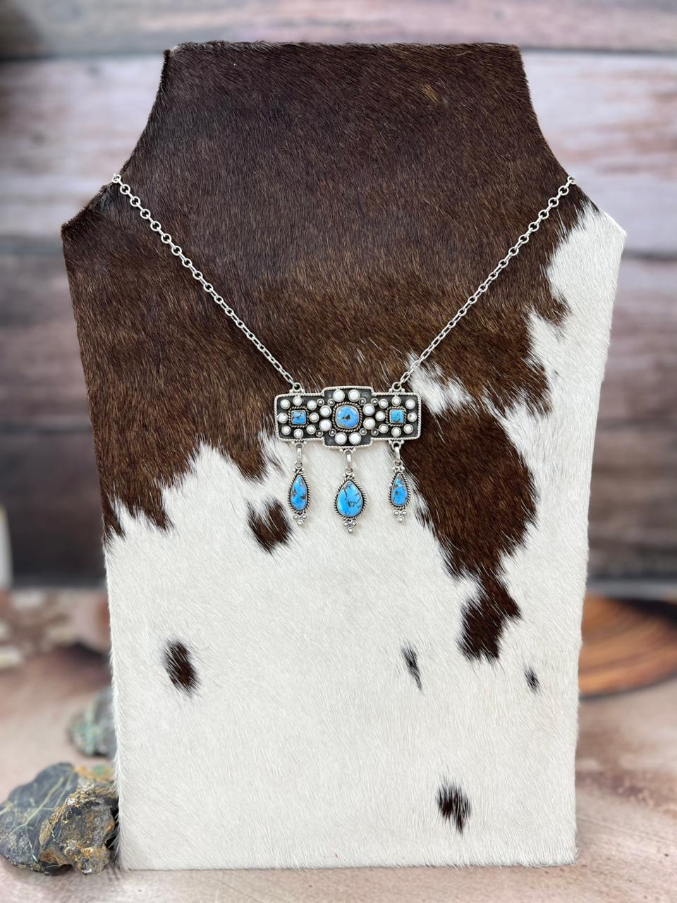 Handmade Sterling Silver Golden Hills with White Collection Necklace "Signed Nizhoni"