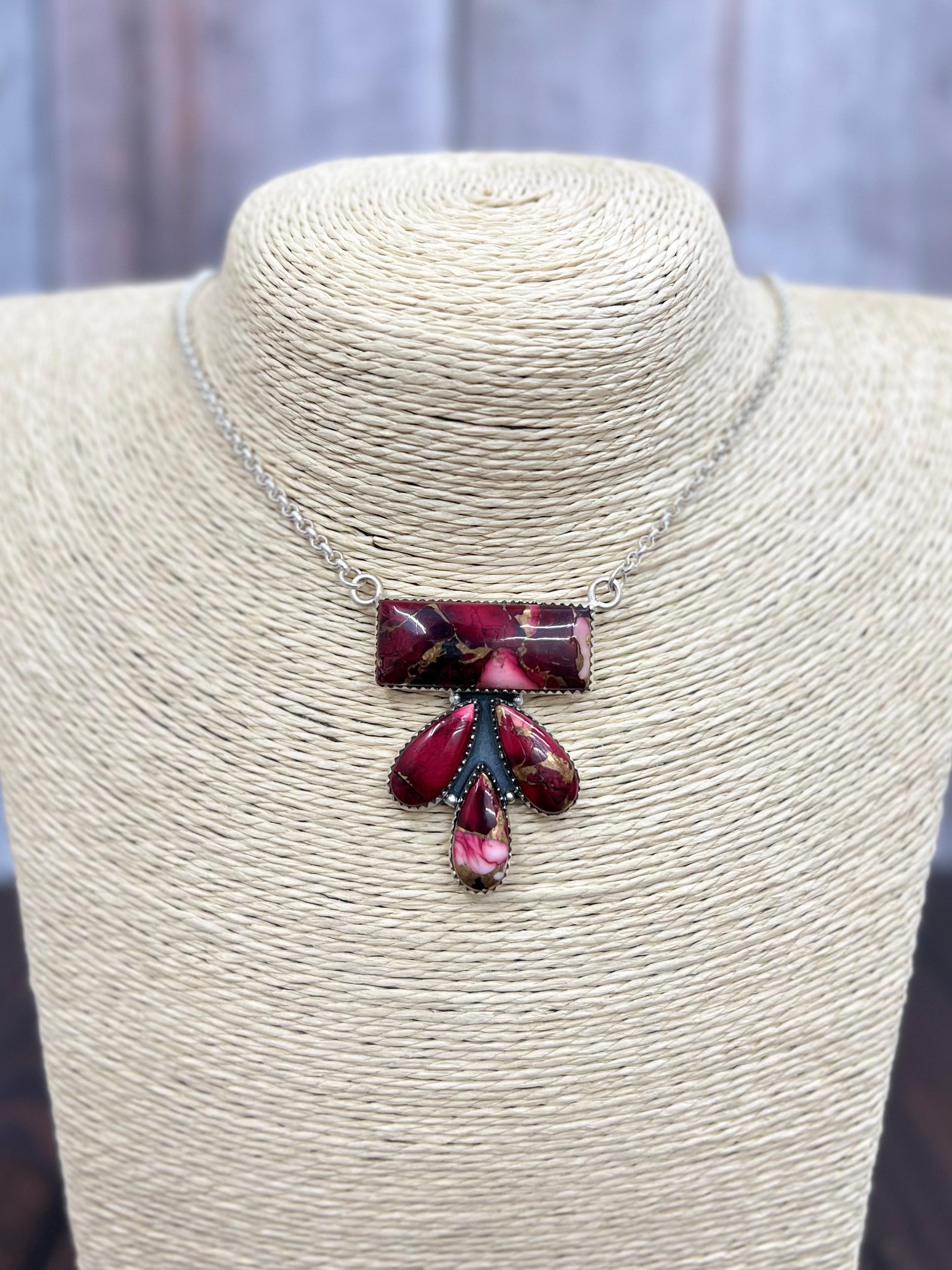 Handmade Sterling Silver Dahlia Rose Necklace with Signed Nizhoni