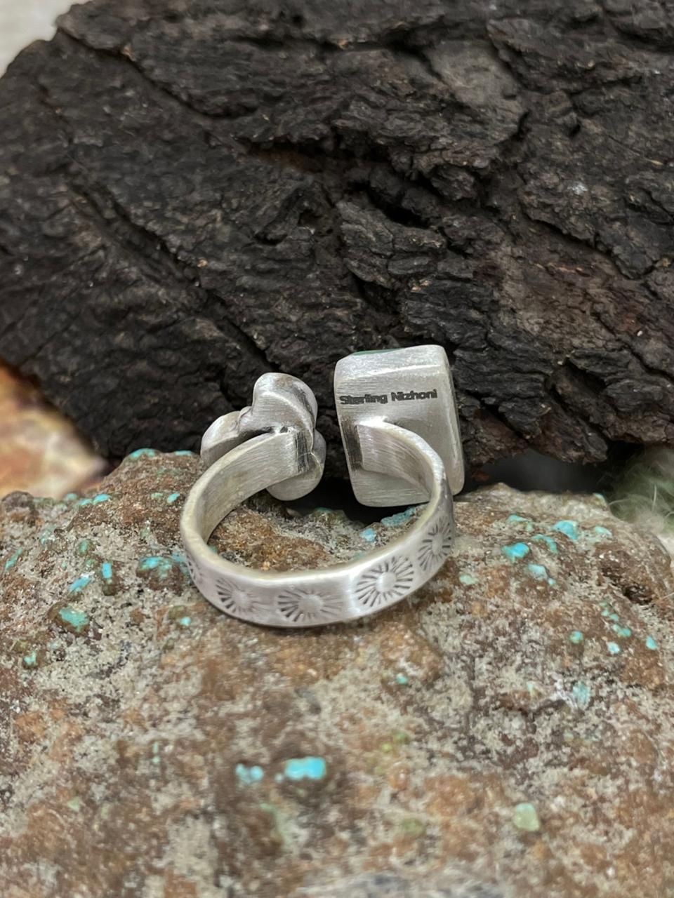 Handmade Sterling Silver Kingman Turquoise Adjustable Ring "Signed Nizhoni"