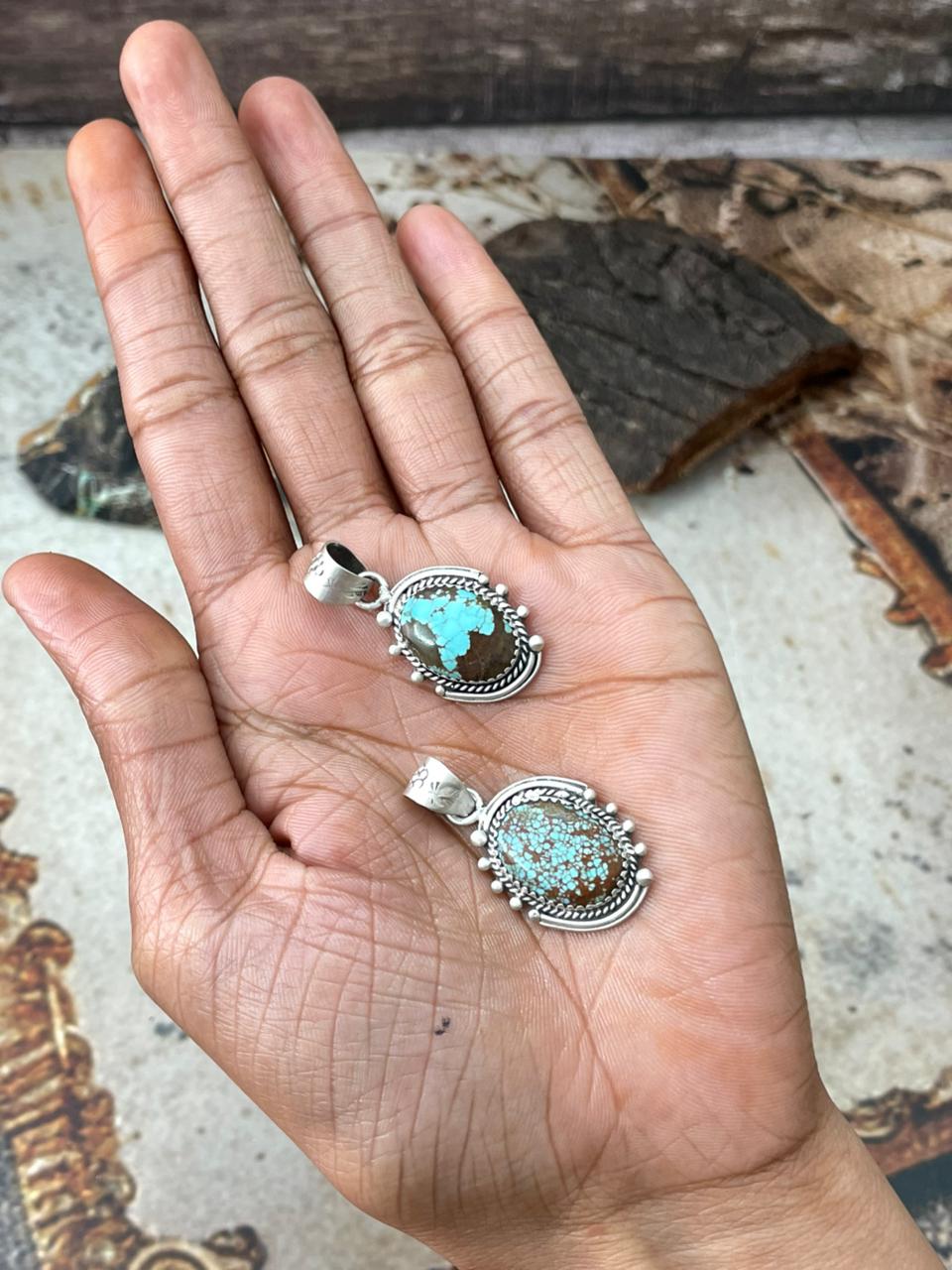 Handmade Sterling Silver Number 8 Turquoise Pendant "Signed Nizhoni"