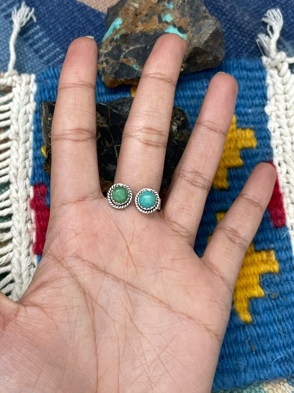 Handmade Sterling Silver Kingman Turquoise Adjustable Ring " Signed Nizhoni"