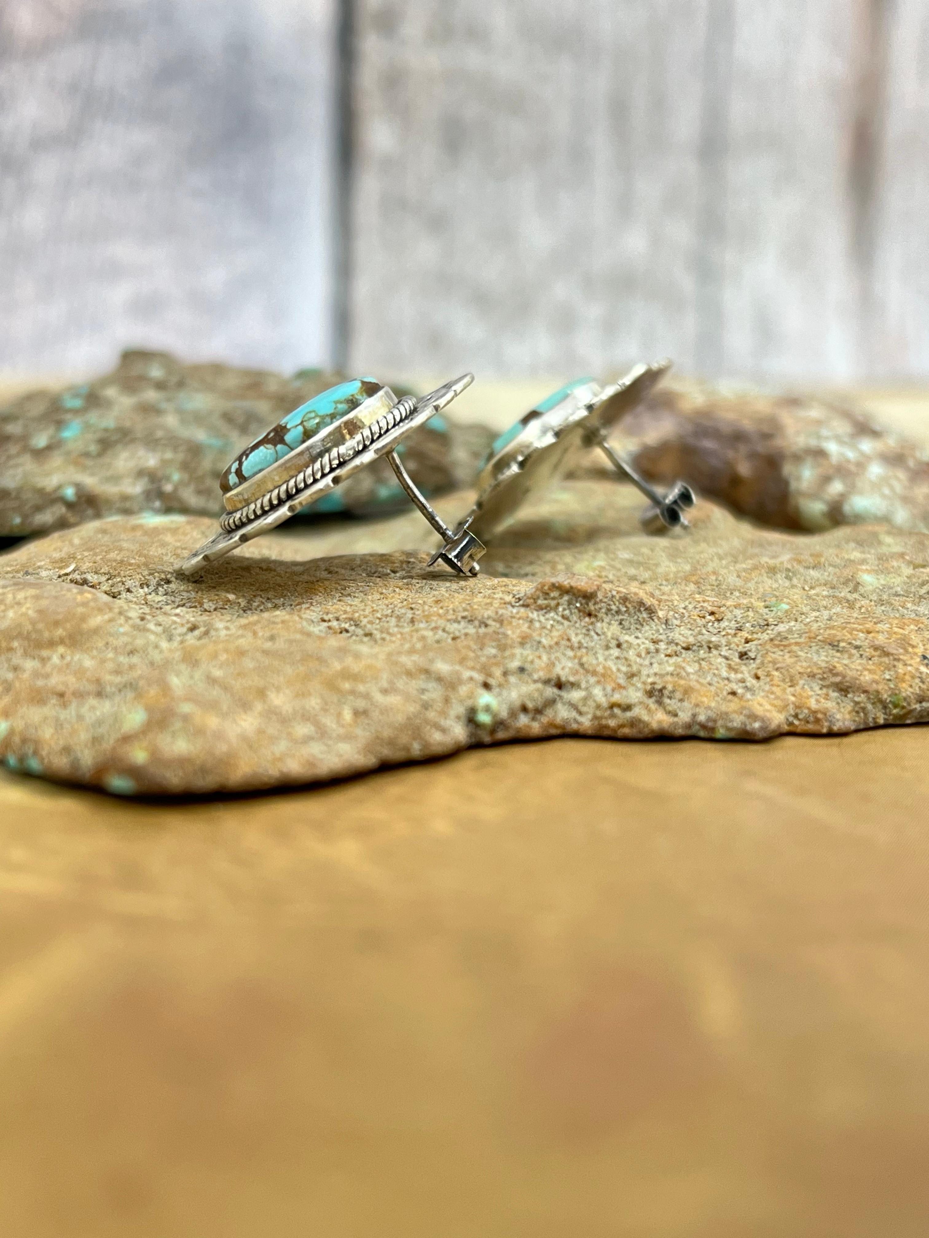 Handmade Sterling Silver Number 8 Turquoise Post Studs with Signed Nizhoni