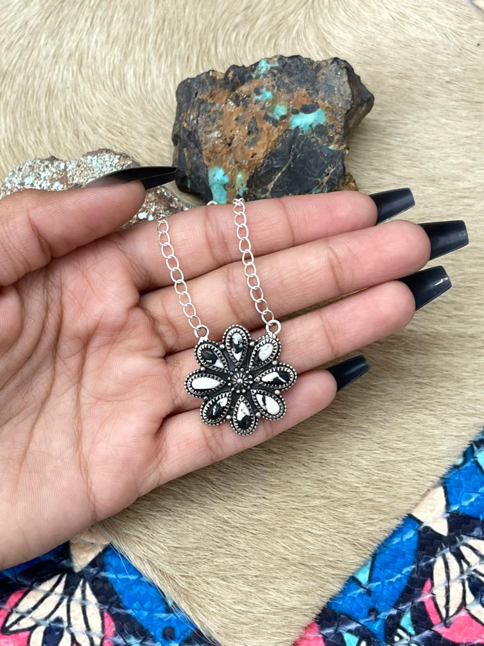 Handmade Sterling Silver White Buffalo Necklace "Signed Nizhoni"