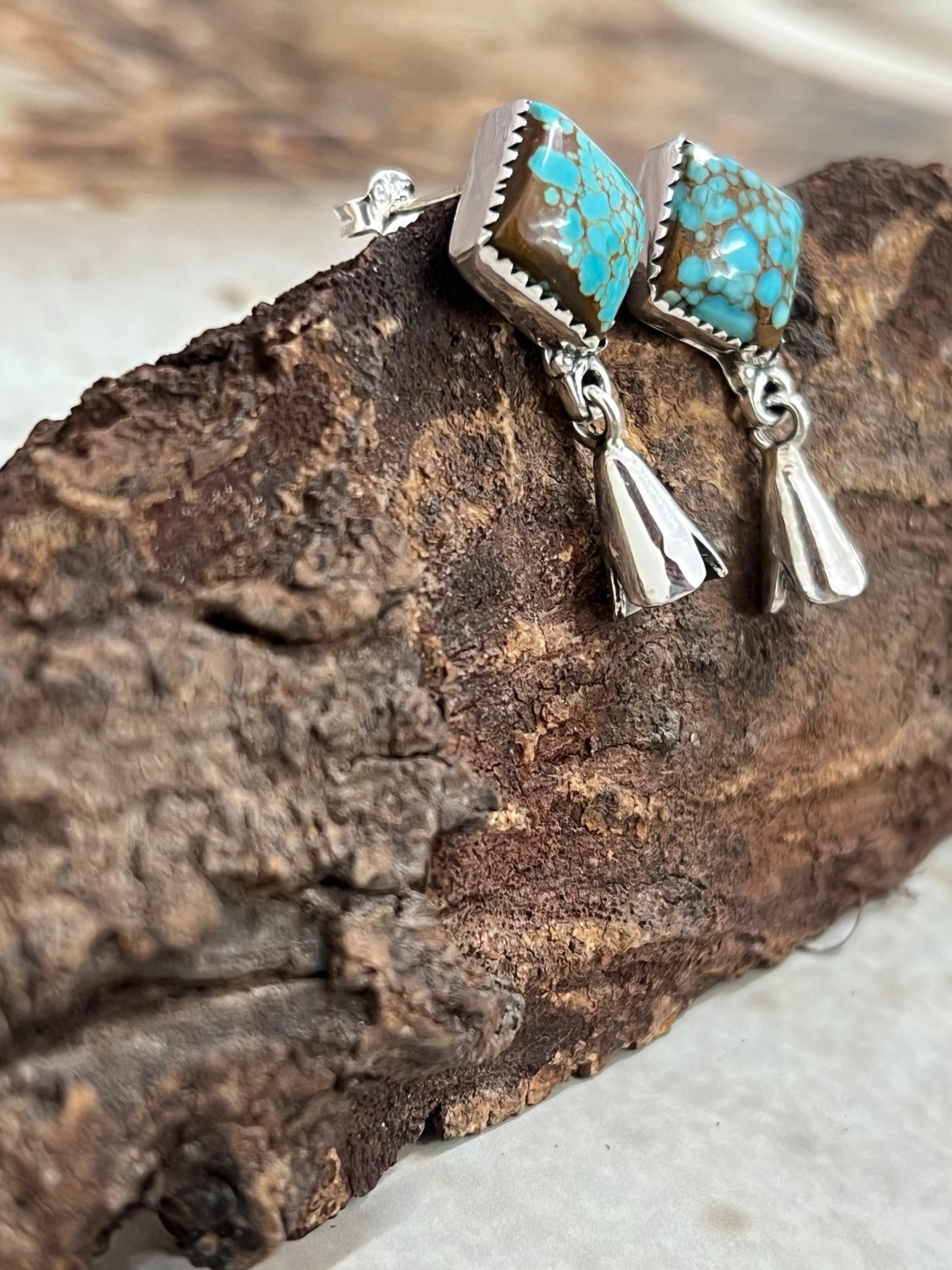 Handmade Sterling Silver Number 8 Turquoise Blossom Earrings with Signed Nizhoni