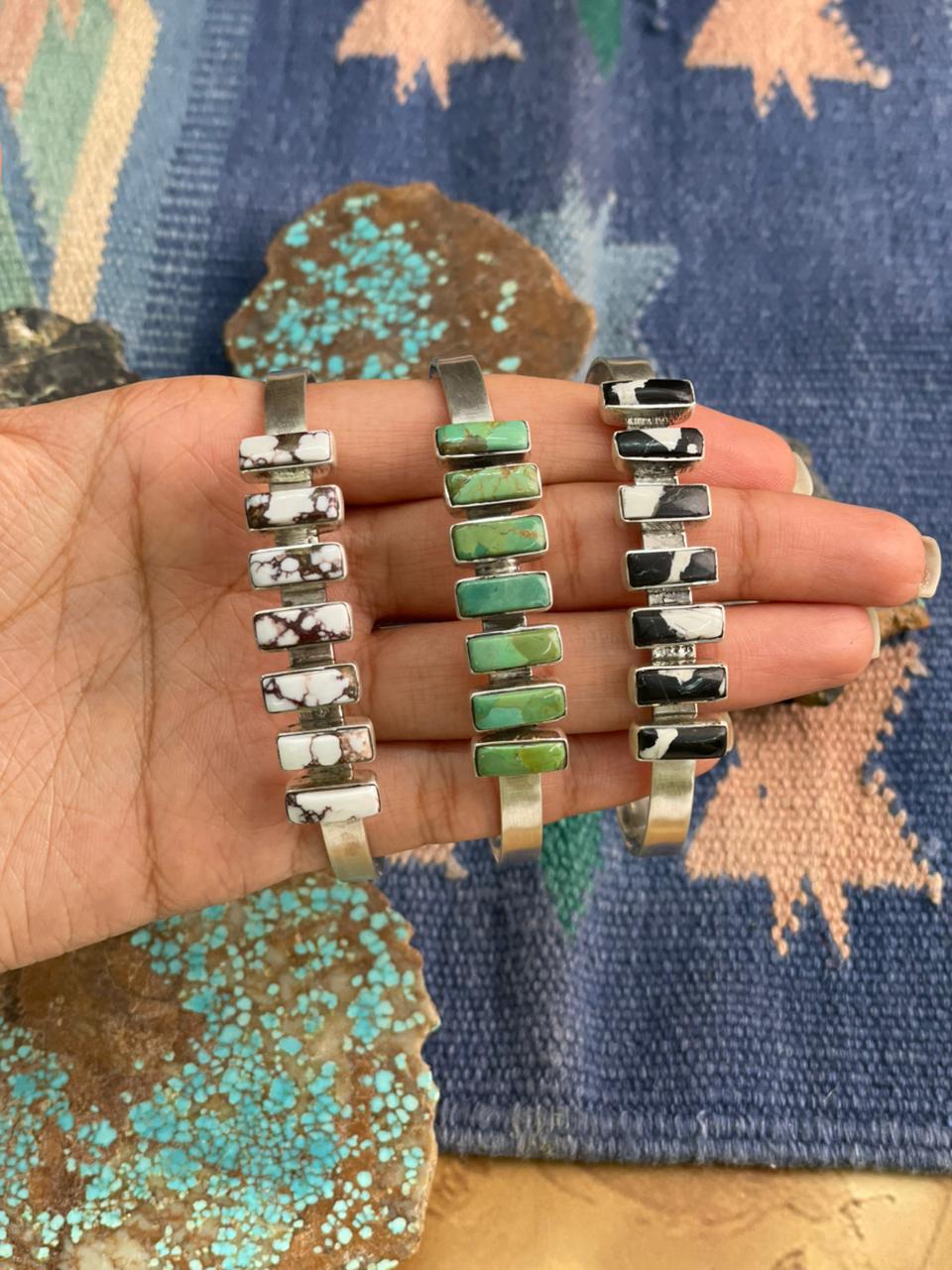 Handmade Sterling Silver Multi Stone Cuff Bracelet "Signed Nizhoni"