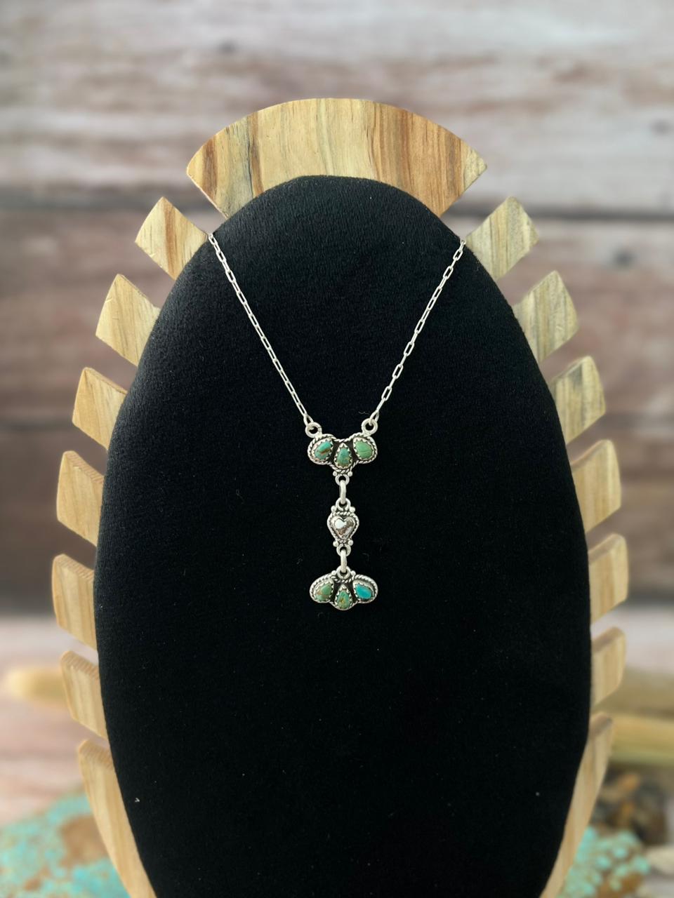 Handmade Sterling Silver Wildhorse Magnesite with Kingman Turquoise Necklace "Signed Nizhoni"