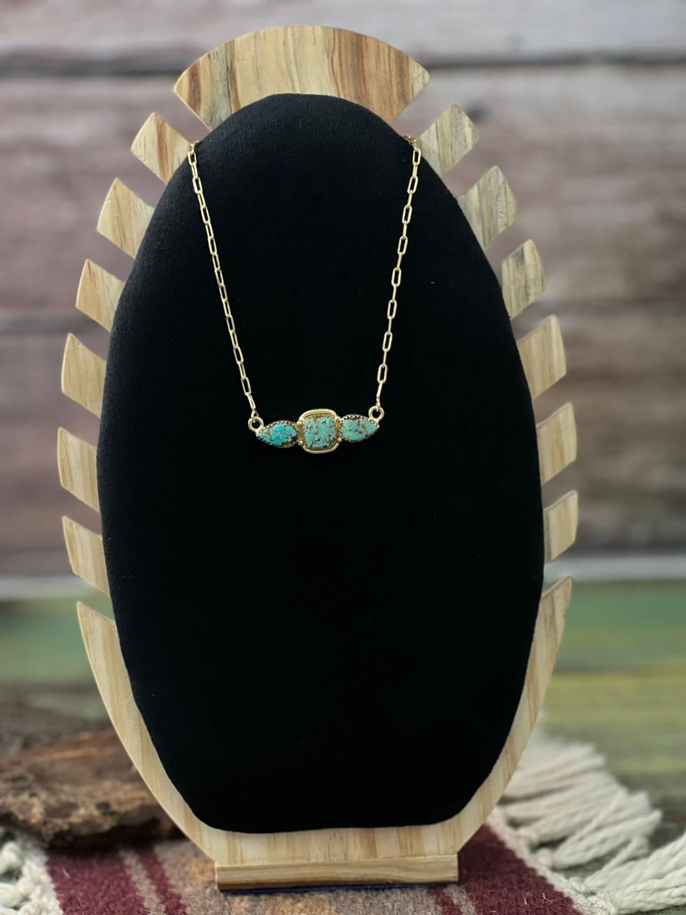 “The Golden Collection” Handmade Number 8 Turquoise with Gold Bar Necklace