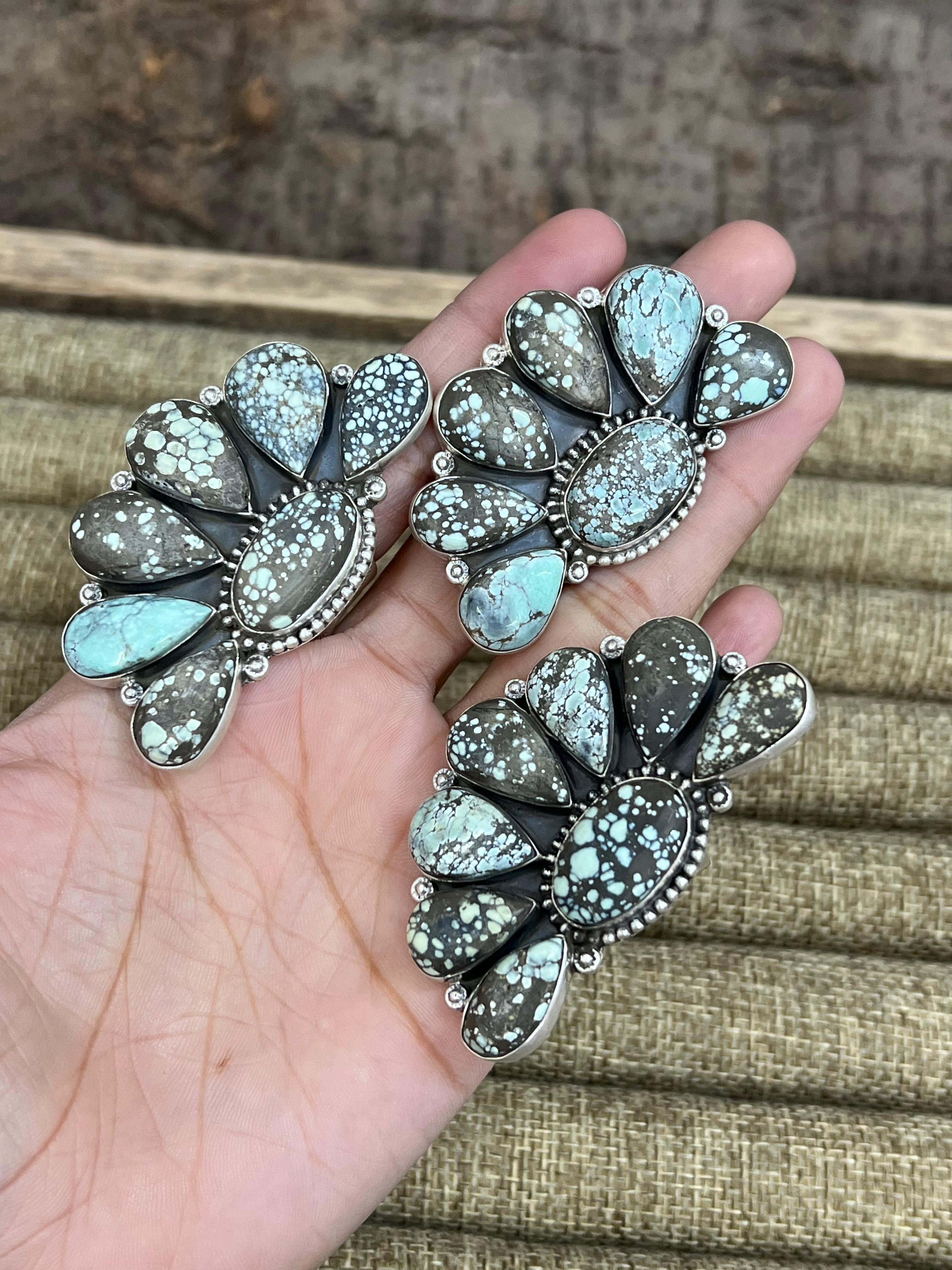 Handmade Sterling Silver Starfox Variscite Adjustable Half Cluster Ring Signed Nizhoni