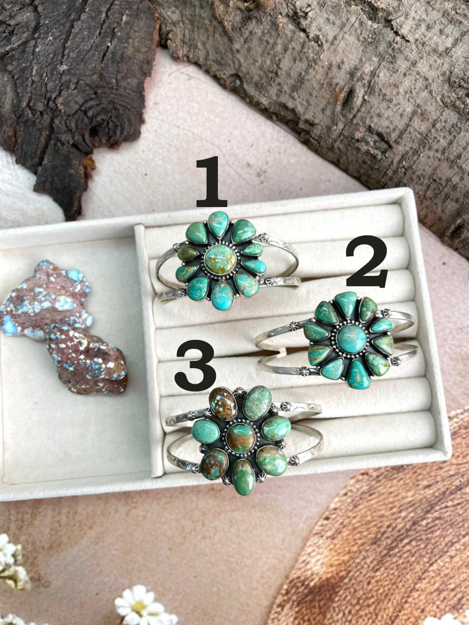 Handmade Sterling Silver Mantis Turquoise Cuff Bracelet with Signed Nizhoni