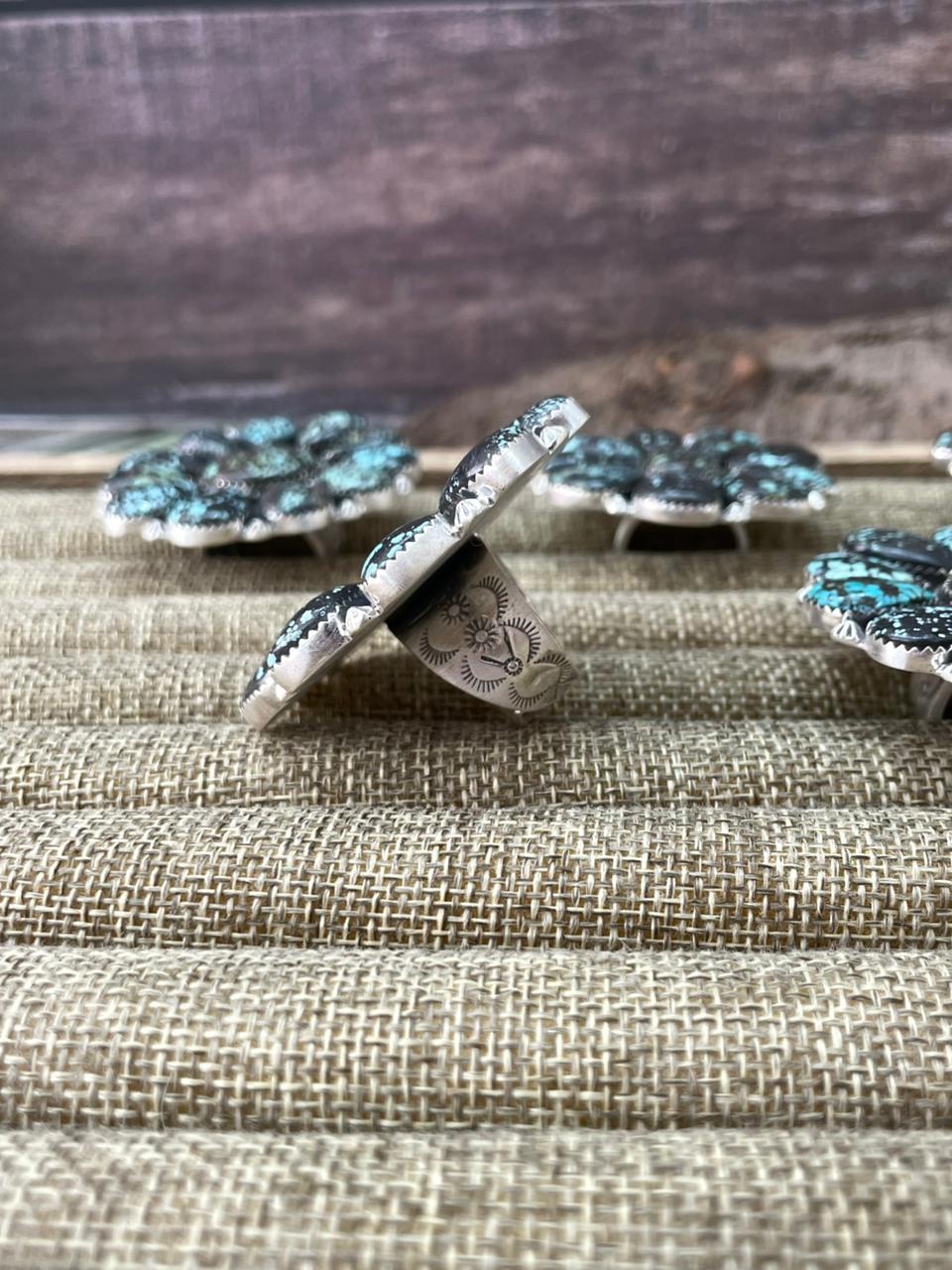 Handmade Sterling Silver Lander Turquoise Adjustable Ring With Signed Nizhoni