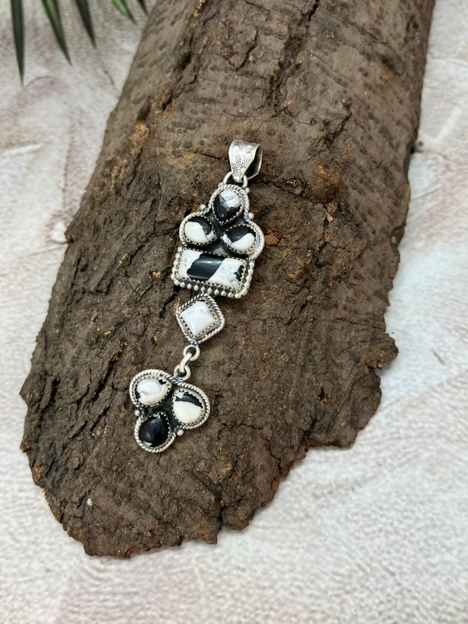 Handmade Sterling Silver White Buffalo Pendant with Signed Nizhoni