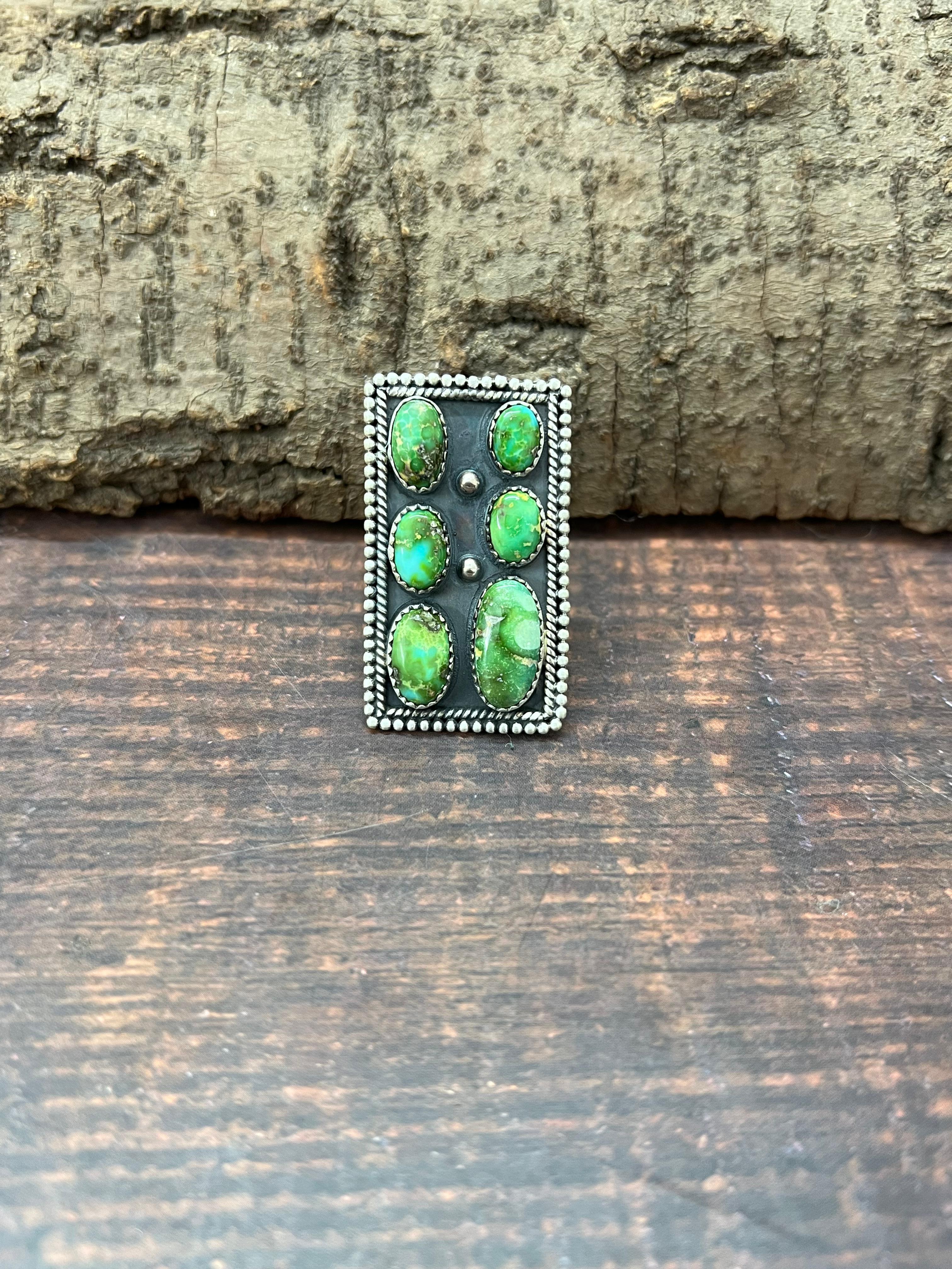 Handmade Sterling Silver Sonoran Mountain Turquoise Adjustable Ring with Signed Nizhoni (3)