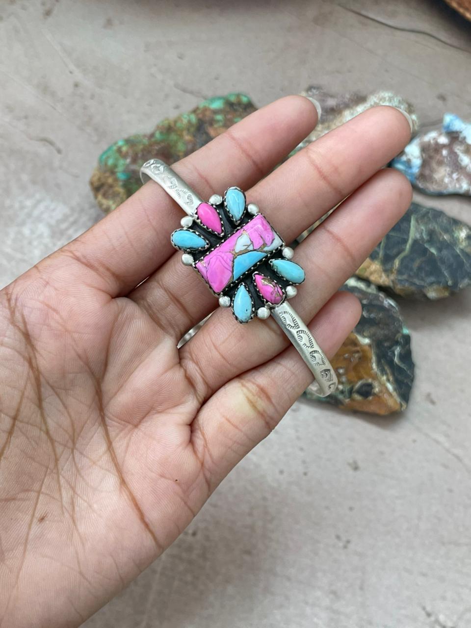 Handmade Sterling Silver Cotton Candy Cuff Bracelet "Signed Nizhoni"