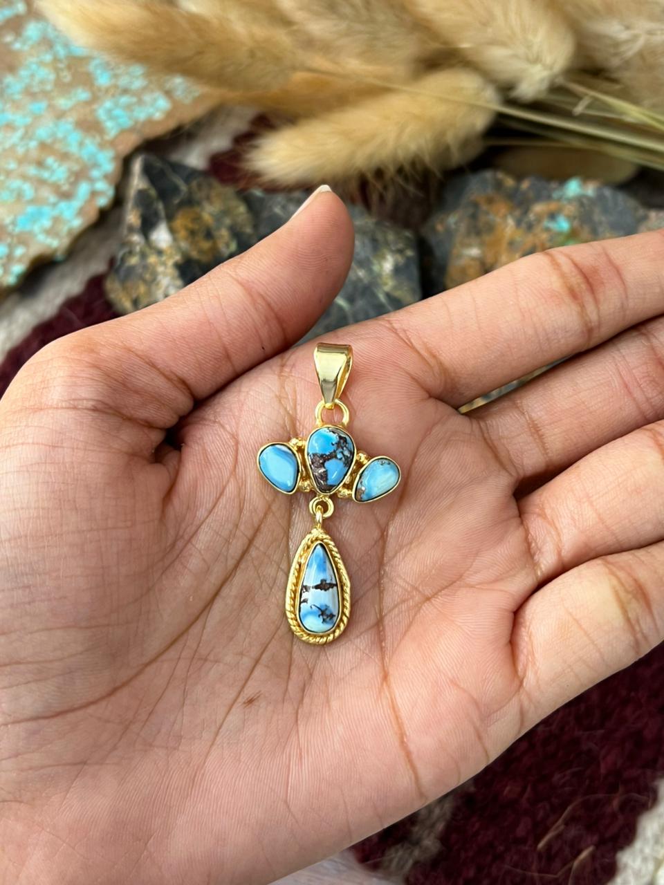 “The Golden Collection” Handmade Gold-Palted Golden Hills Turquoise Pendant